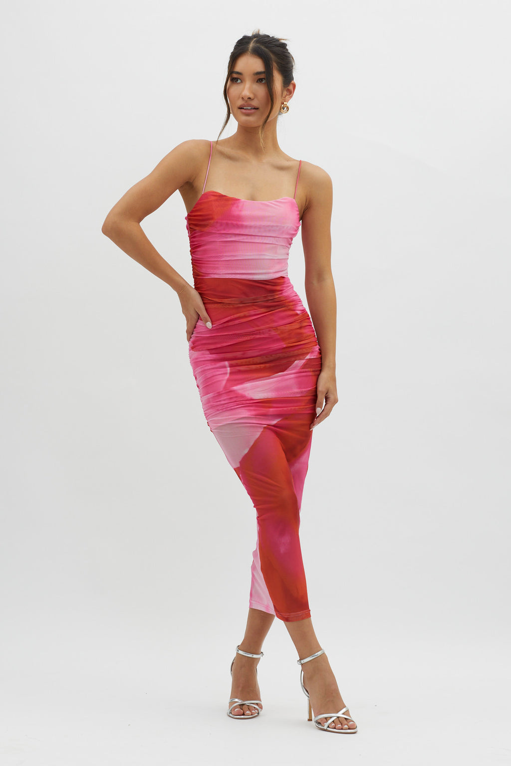 Logan Cami Strap Midi Dress Abstract Pink by Selfie Leslie Australia