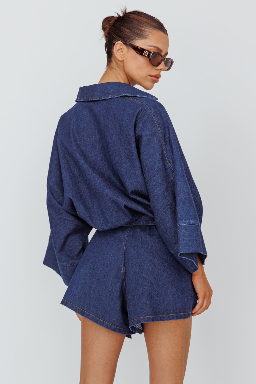 Daytona Beach Long Sleeve Shirt Romper Indigo by Selfie Leslie Australia