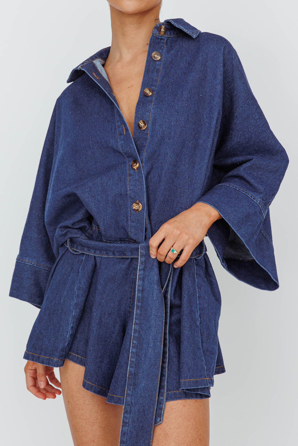 Daytona Beach Long Sleeve Shirt Romper Indigo by Selfie Leslie Australia