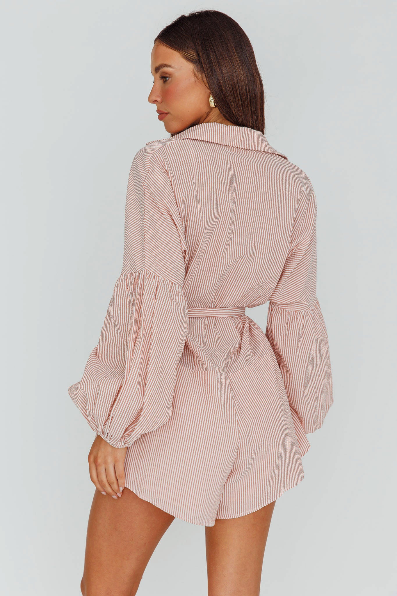Daytona Beach Long Sleeve Shirt Romper Leaves Brown