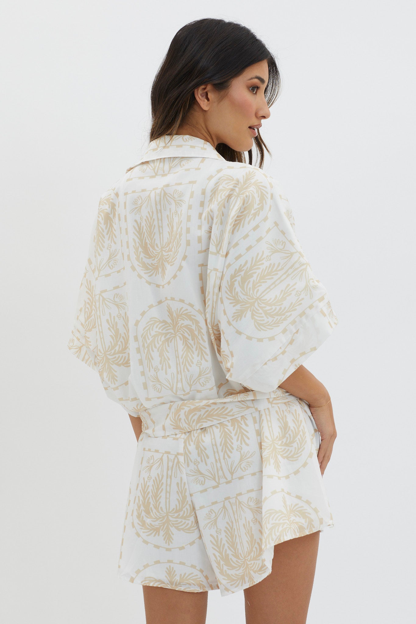 Daytona Beach Button-Up Romper Print Beige by Selfie Leslie Australia
