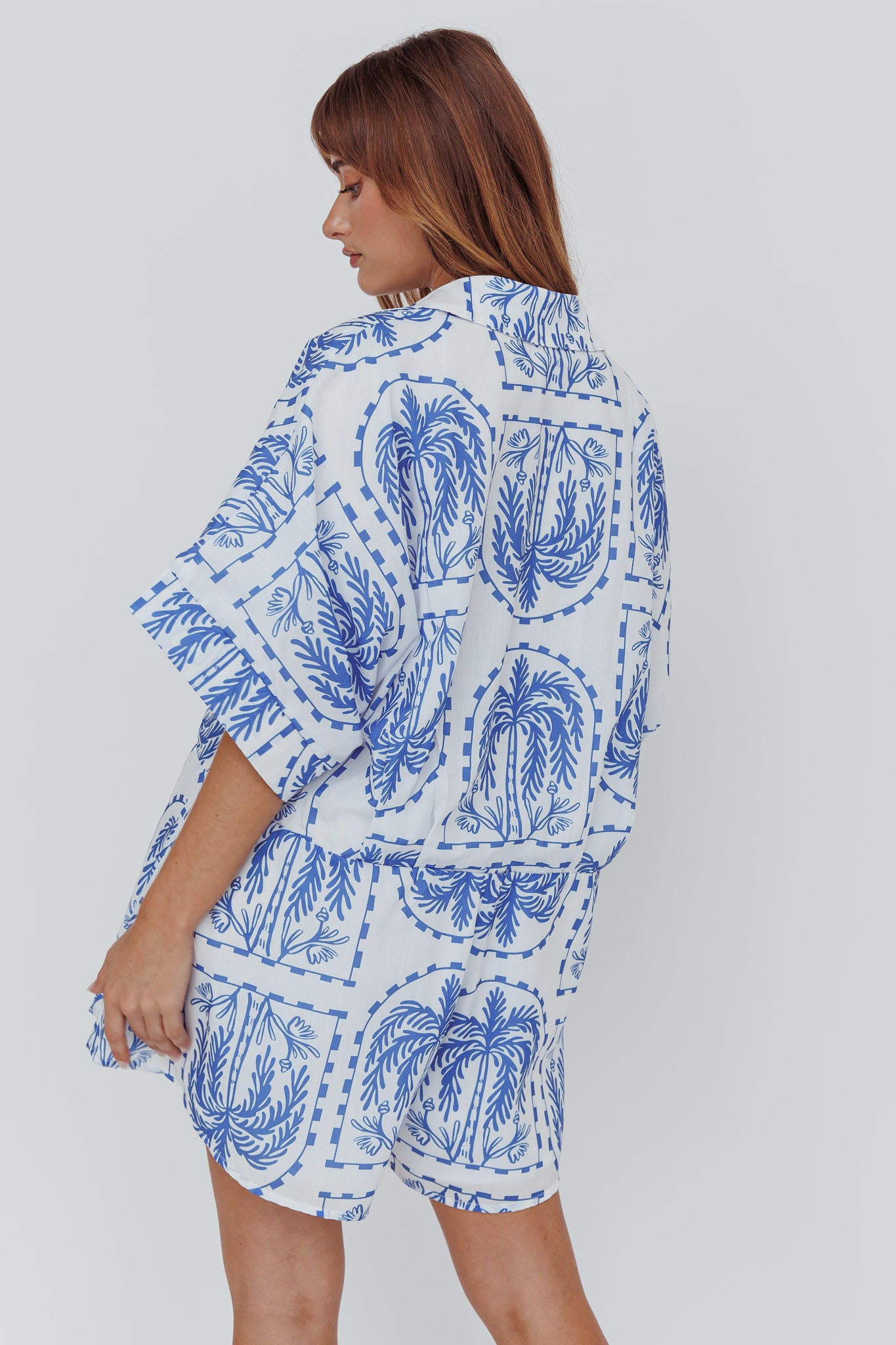 Daytona Beach Button-Up Romper Print Blue by Selfie Leslie Australia