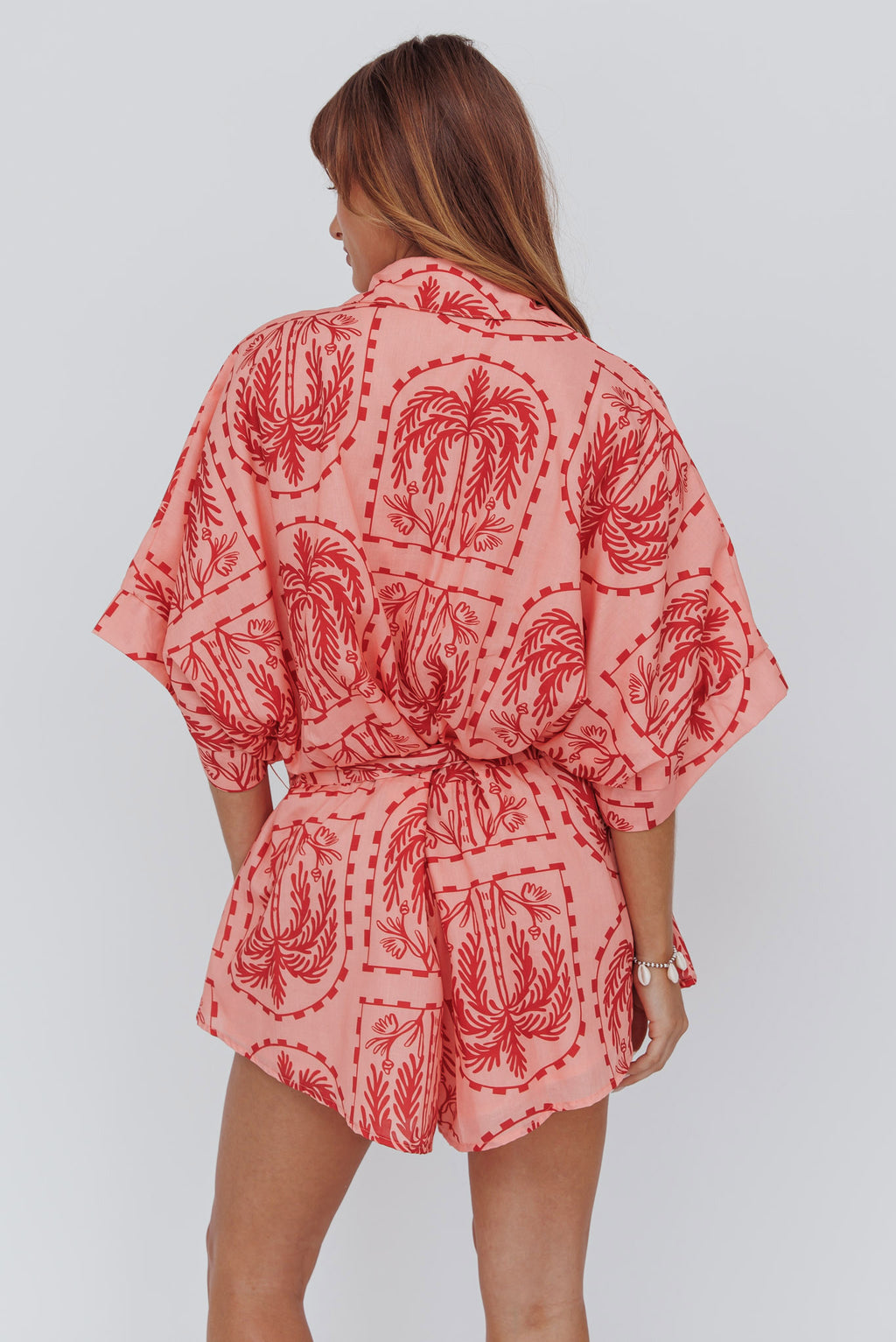 Daytona Beach Button-Up Romper Print Peach by Selfie Leslie Australia