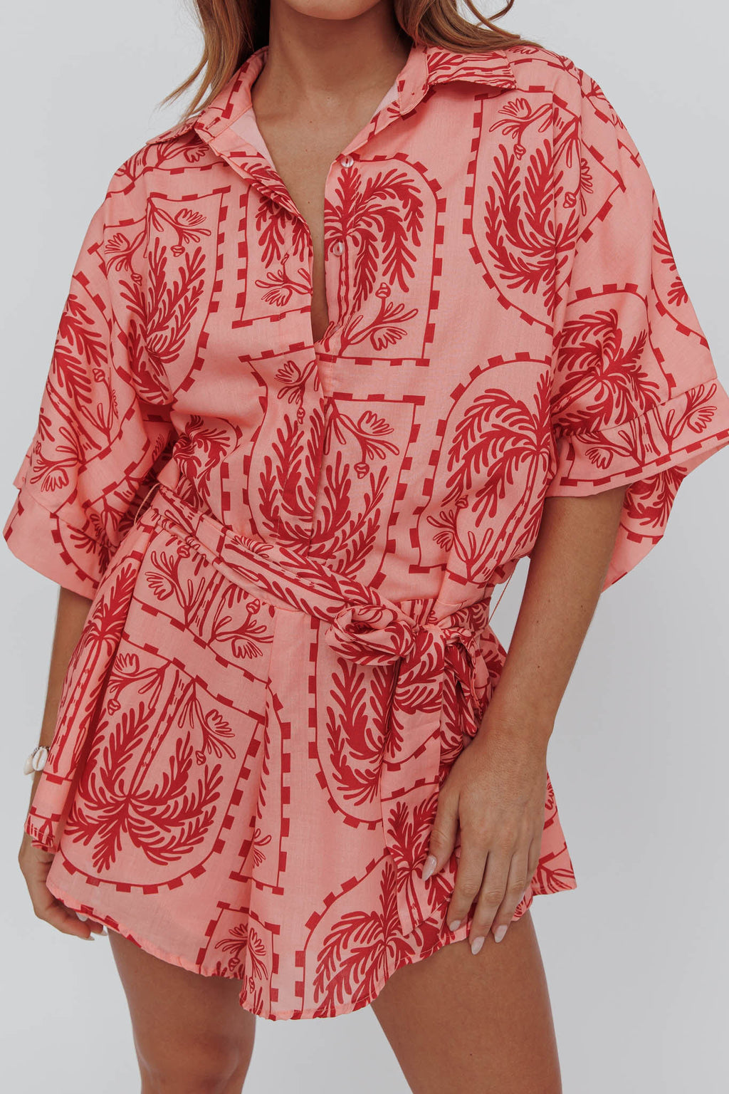 Daytona Beach Button-Up Romper Print Peach by Selfie Leslie Australia