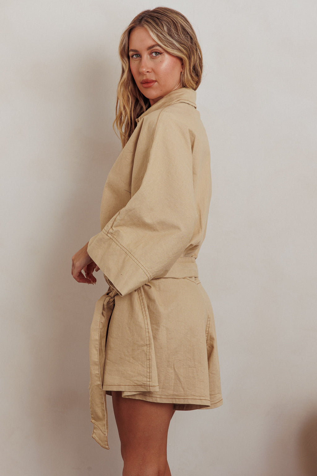 Daytona Beach Button-Up Romper Beige by Selfie Leslie Australia