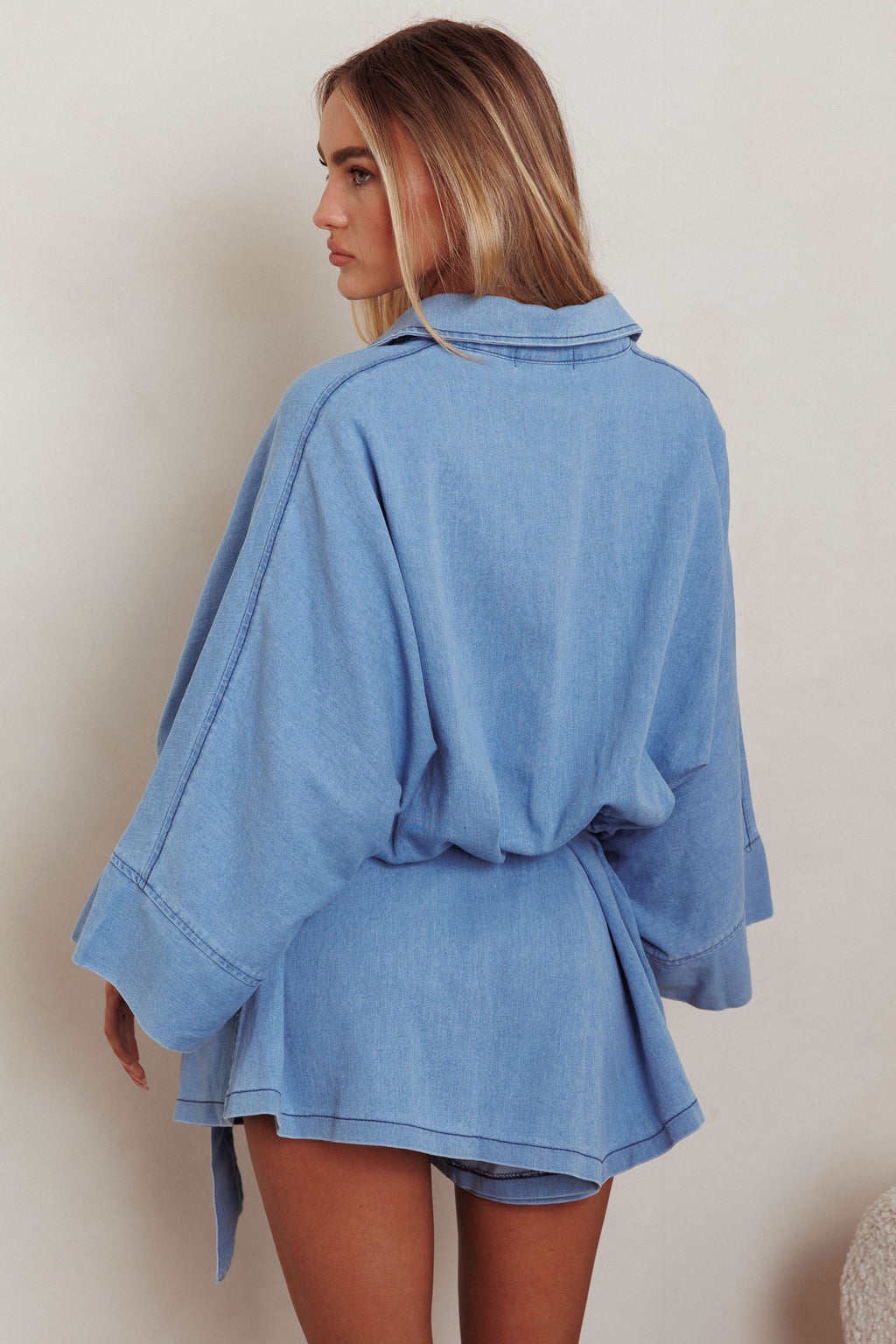 Daytona Beach Button-Up Romper Denim Blue by Selfie Leslie Australia