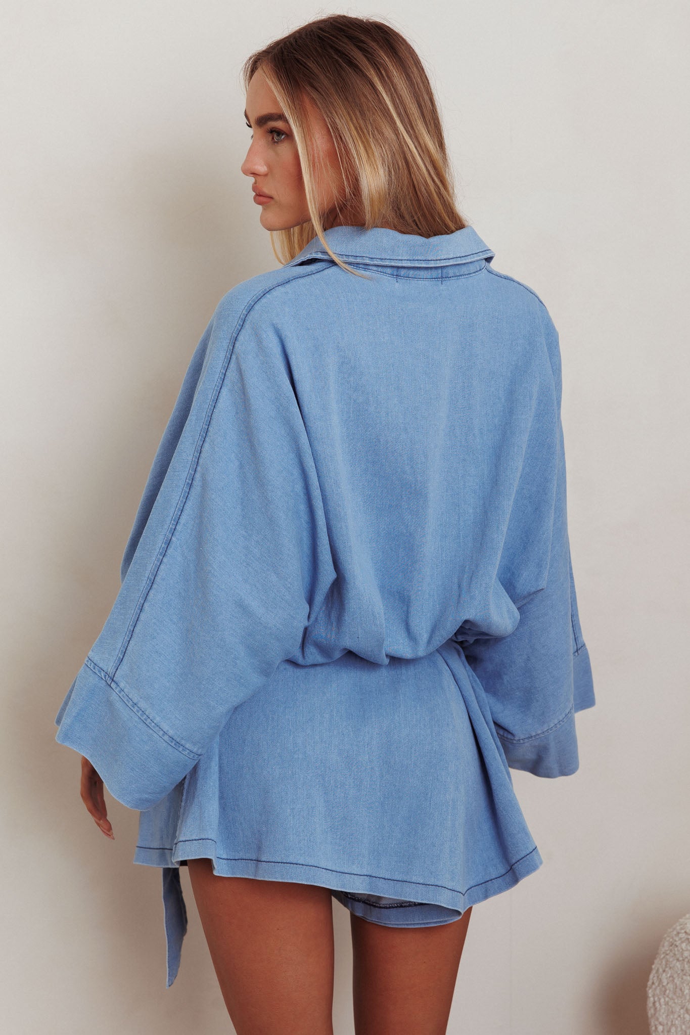 Daytona Beach Button-Up Romper Denim Blue by Selfie Leslie Australia