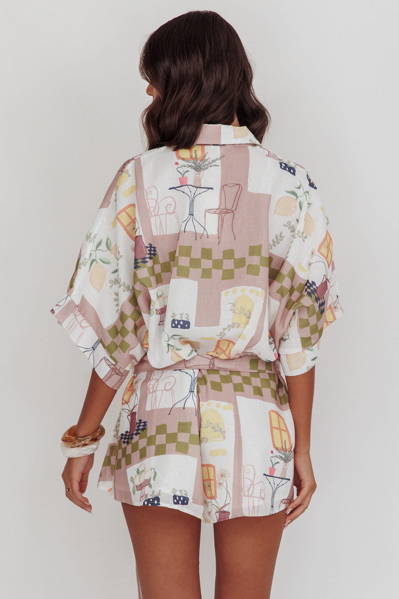 Daytona Beach Button-Up Romper Euro Print Olive by Selfie Leslie Australia