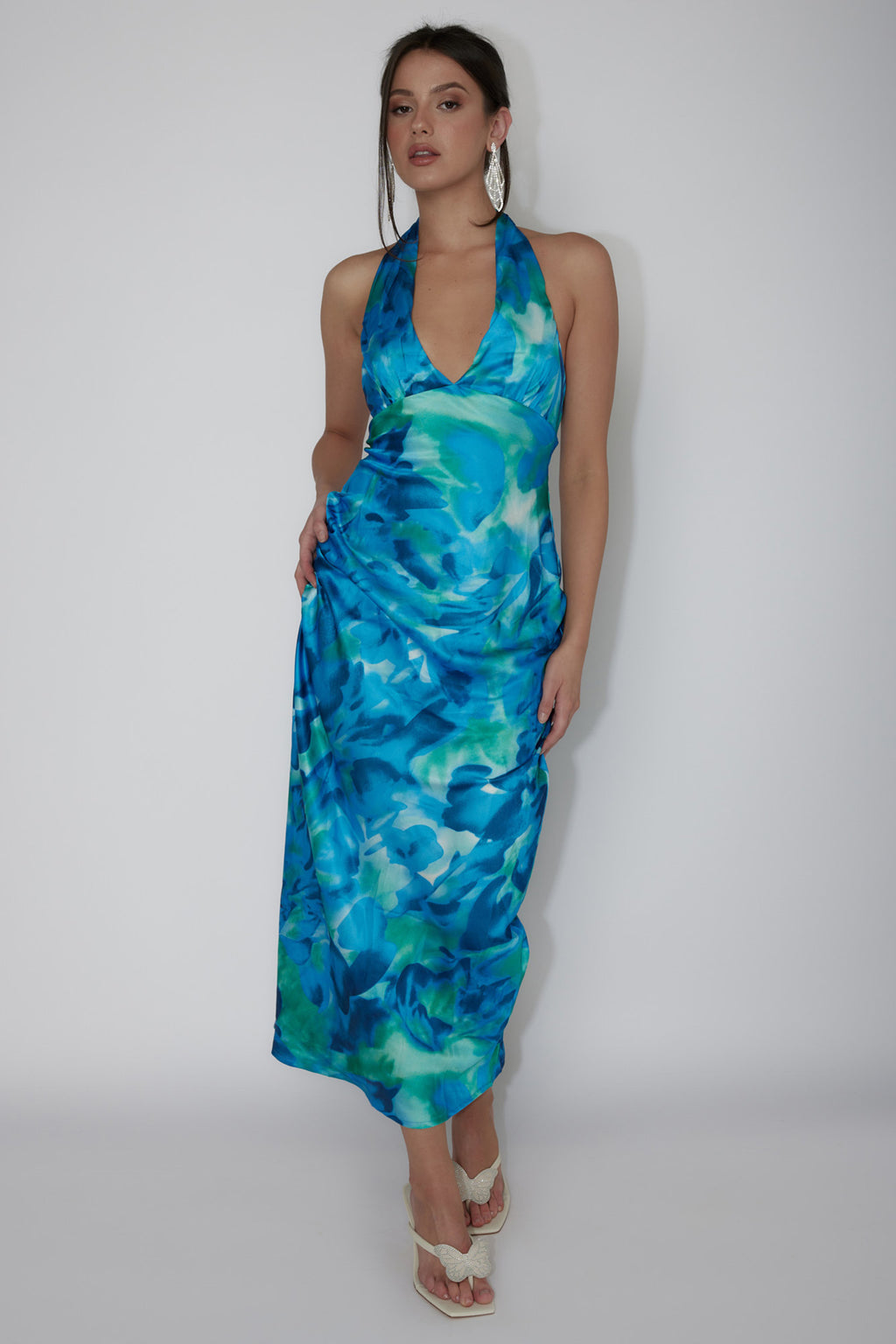 Martia Halterneck Maxi Dress Floral Green by Selfie Leslie Australia