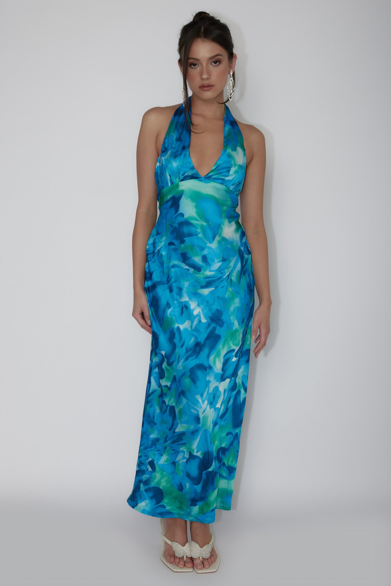 Martia Halterneck Maxi Dress Floral Green by Selfie Leslie Australia