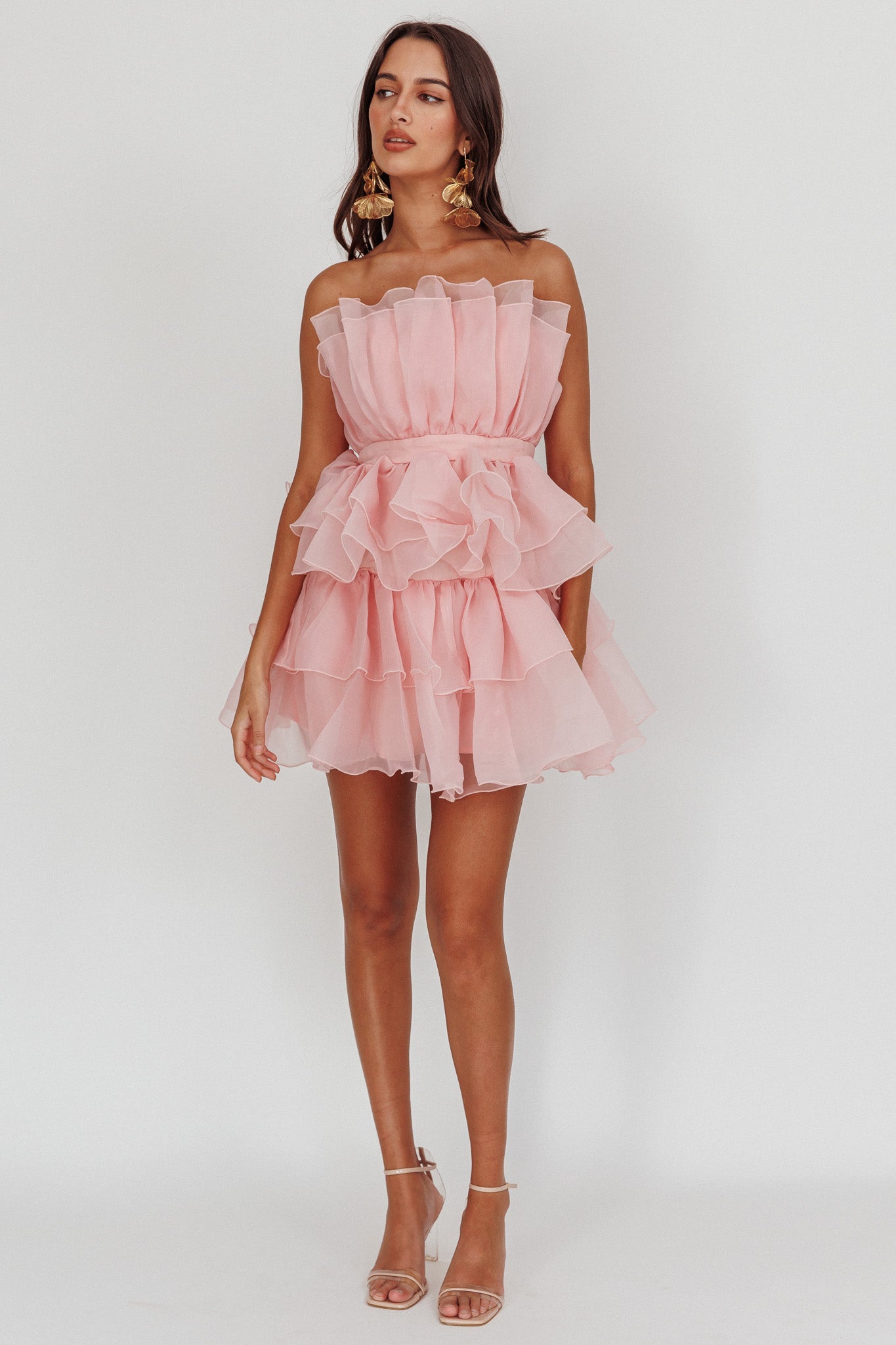 Bon Bon Tiered Chiffon Mini Dress Blush by Selfie Leslie Australia