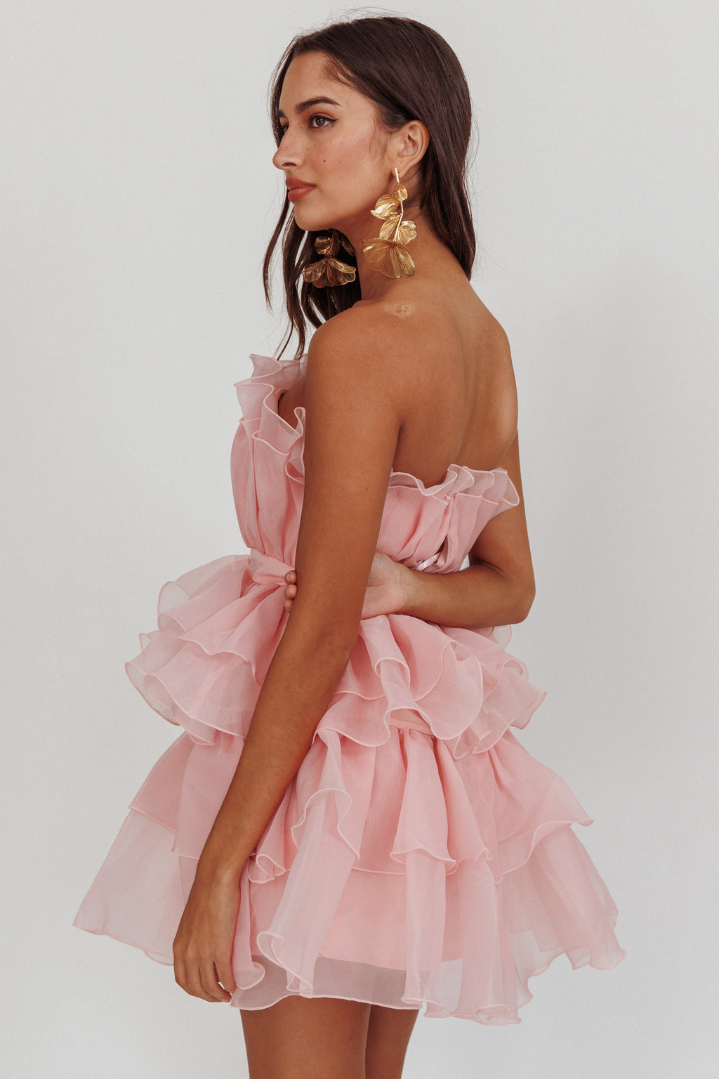 Bon Bon Tiered Chiffon Mini Dress Blush by Selfie Leslie Australia