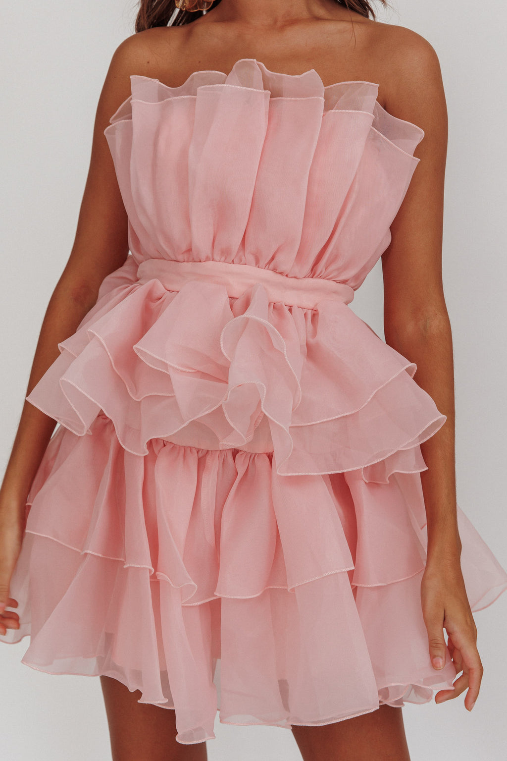 Bon Bon Tiered Chiffon Mini Dress Blush by Selfie Leslie Australia