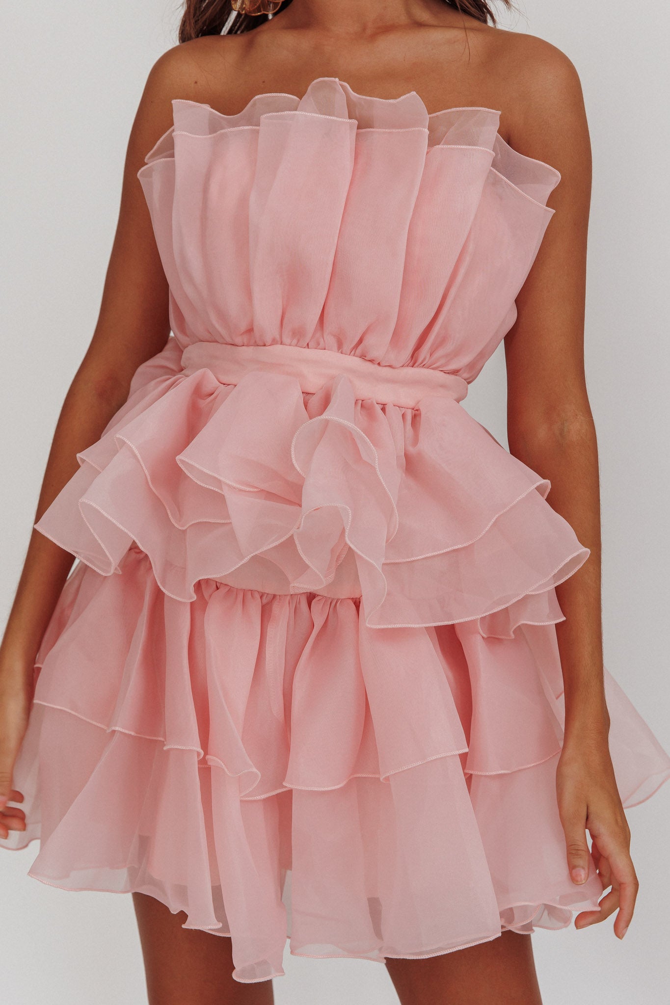 Bon Bon Tiered Chiffon Mini Dress Blush by Selfie Leslie Australia