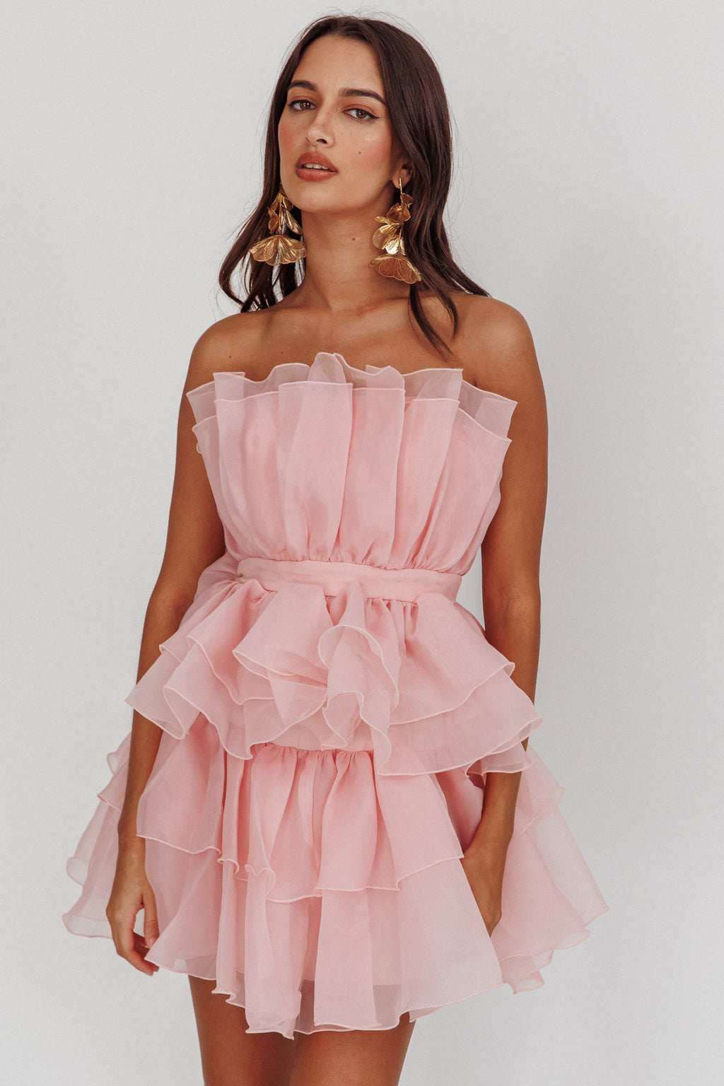 Bon Bon Tiered Chiffon Mini Dress Blush by Selfie Leslie Australia