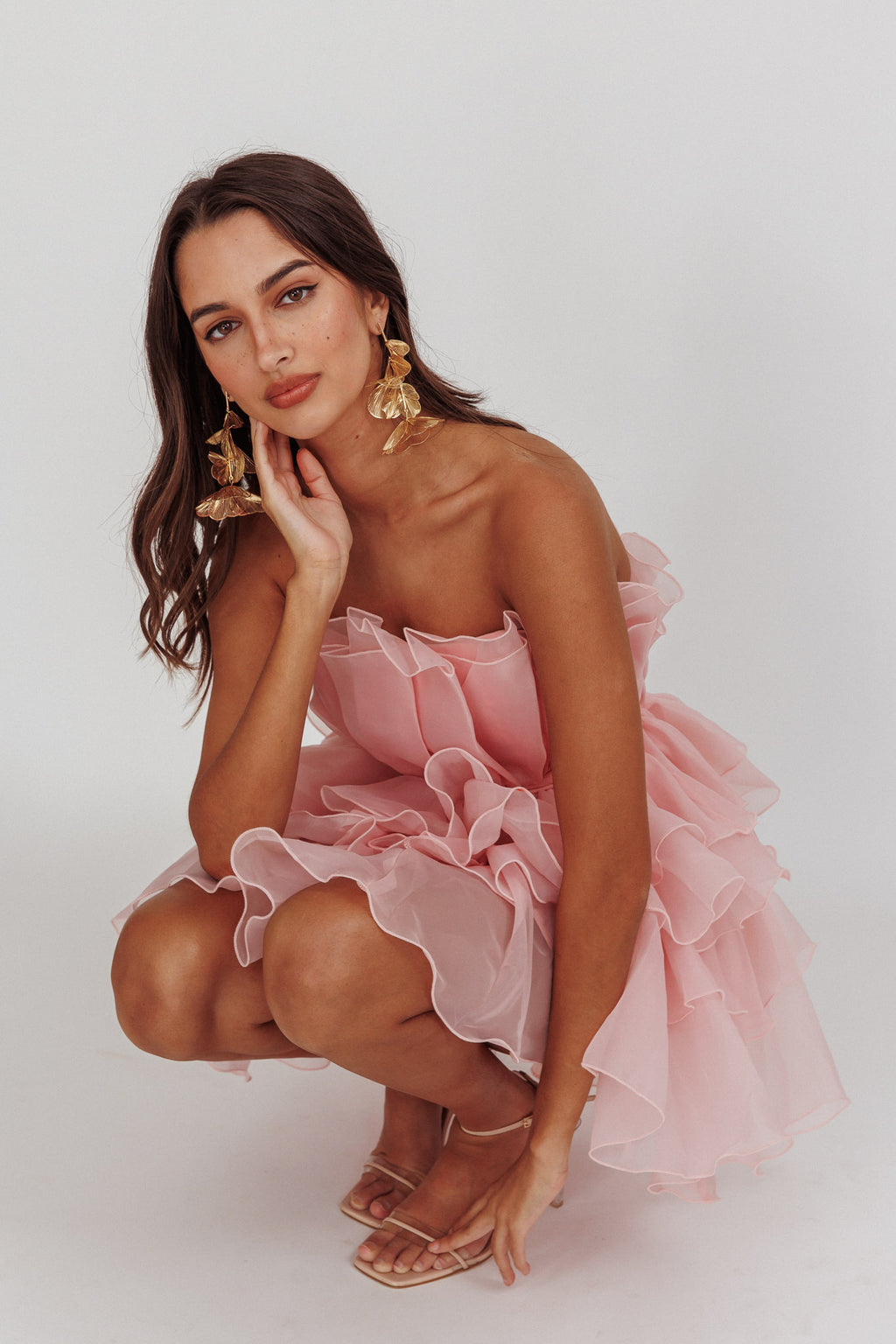 Bon Bon Tiered Chiffon Mini Dress Blush by Selfie Leslie Australia