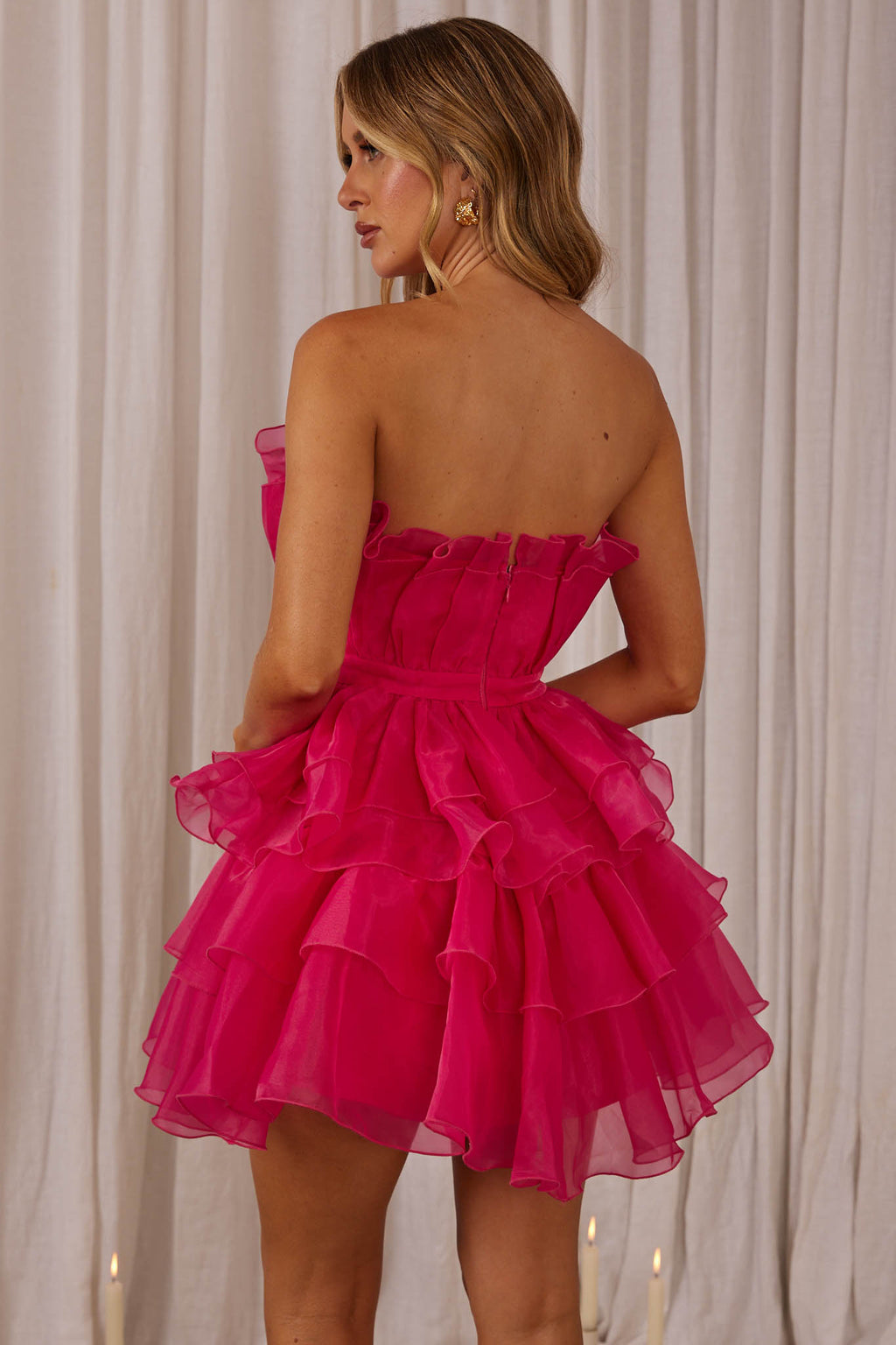 Bon Bon Tiered Chiffon Mini Dress Fuchsia by Selfie Leslie Australia