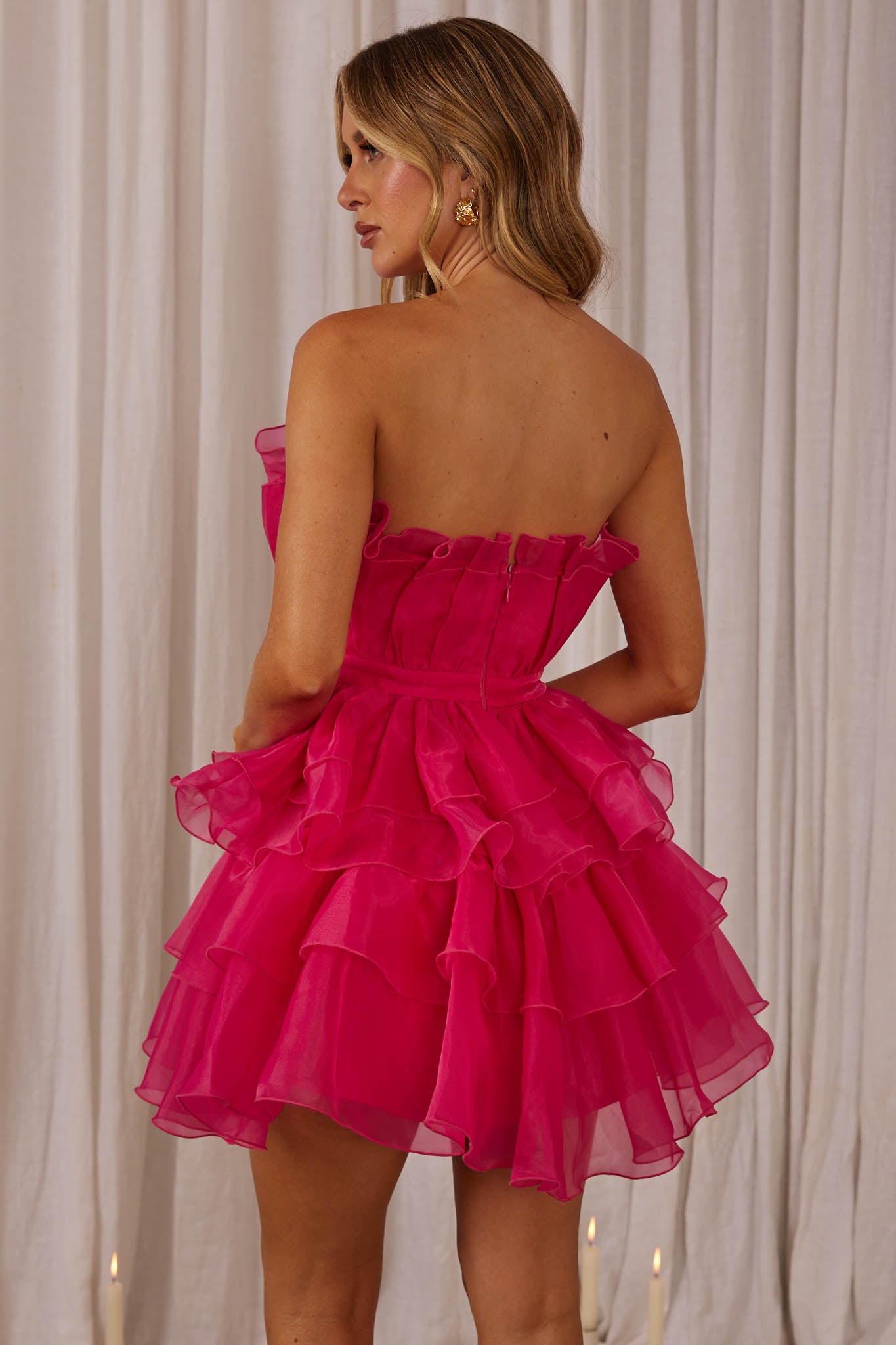 Bon Bon Tiered Chiffon Mini Dress Fuchsia by Selfie Leslie Australia