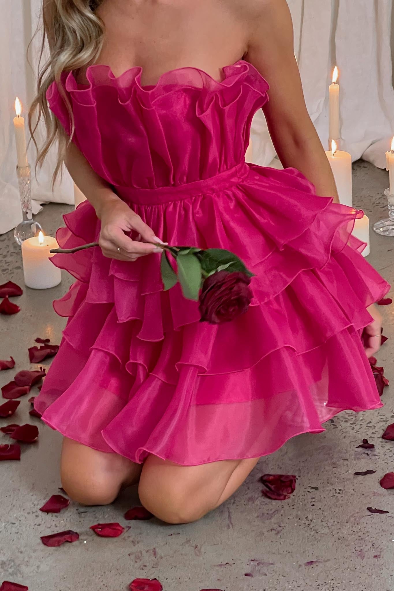 Bon Bon Tiered Chiffon Mini Dress Fuchsia by Selfie Leslie Australia