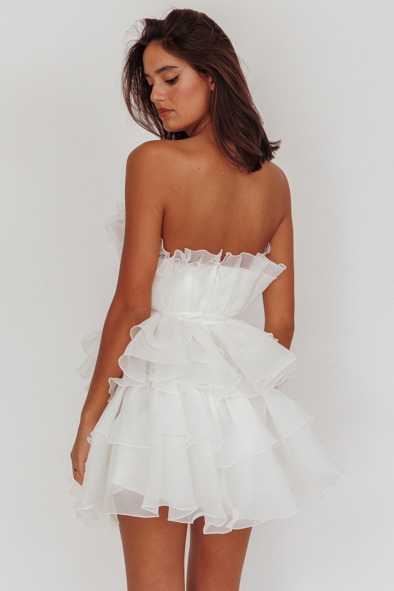 Bon Bon Tiered Organza Mini Dress White by Selfie Leslie Australia