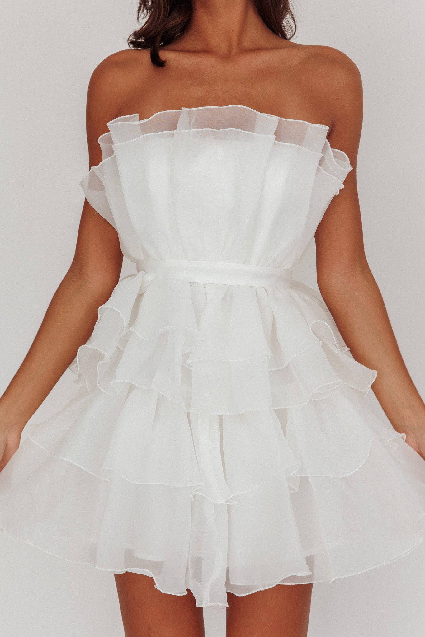 Bon Bon Tiered Organza Mini Dress White by Selfie Leslie Australia