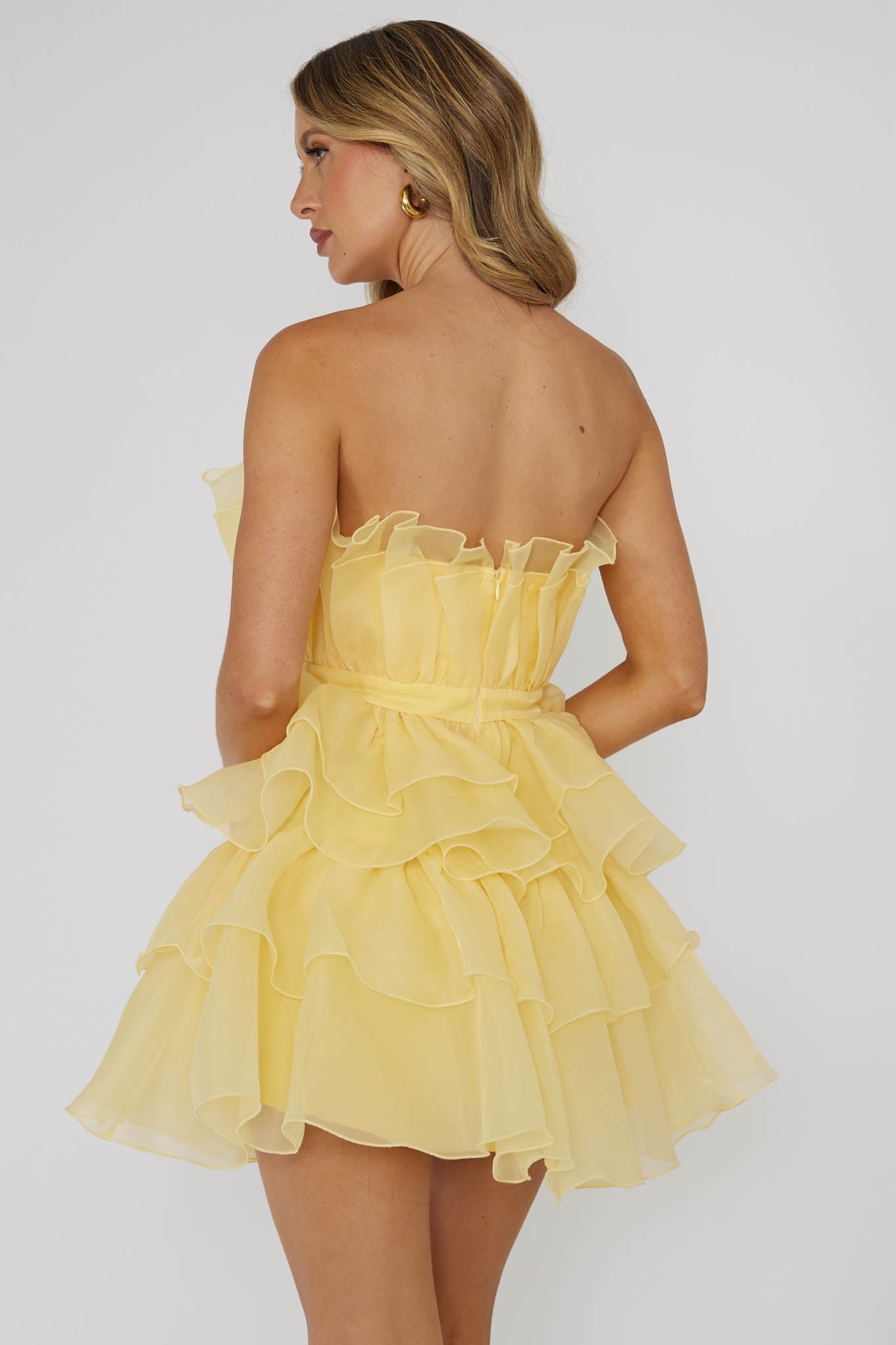 Bon Bon Tiered Chiffon Mini Dress Yellow by Selfie Leslie Australia
