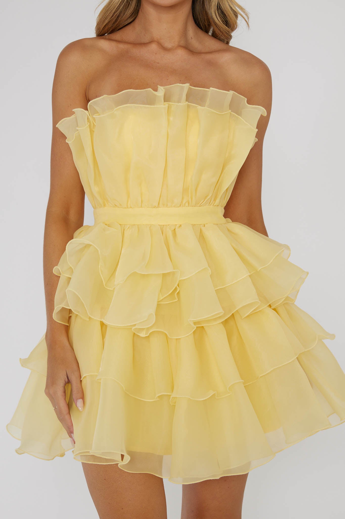 Bon Bon Tiered Chiffon Mini Dress Yellow by Selfie Leslie Australia
