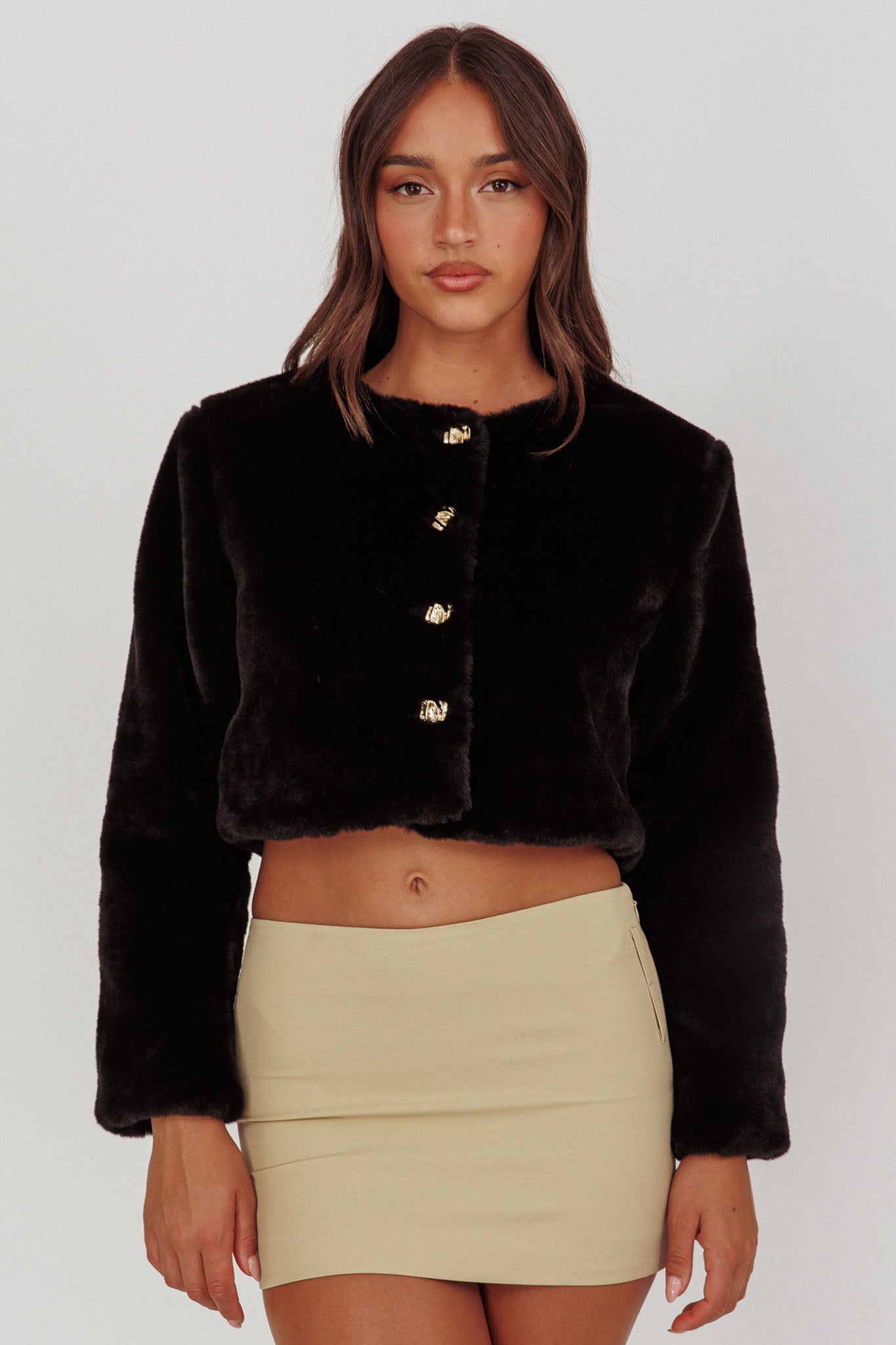 London Day Faux Fur Crop Jacket Black by Selfie Leslie Australia