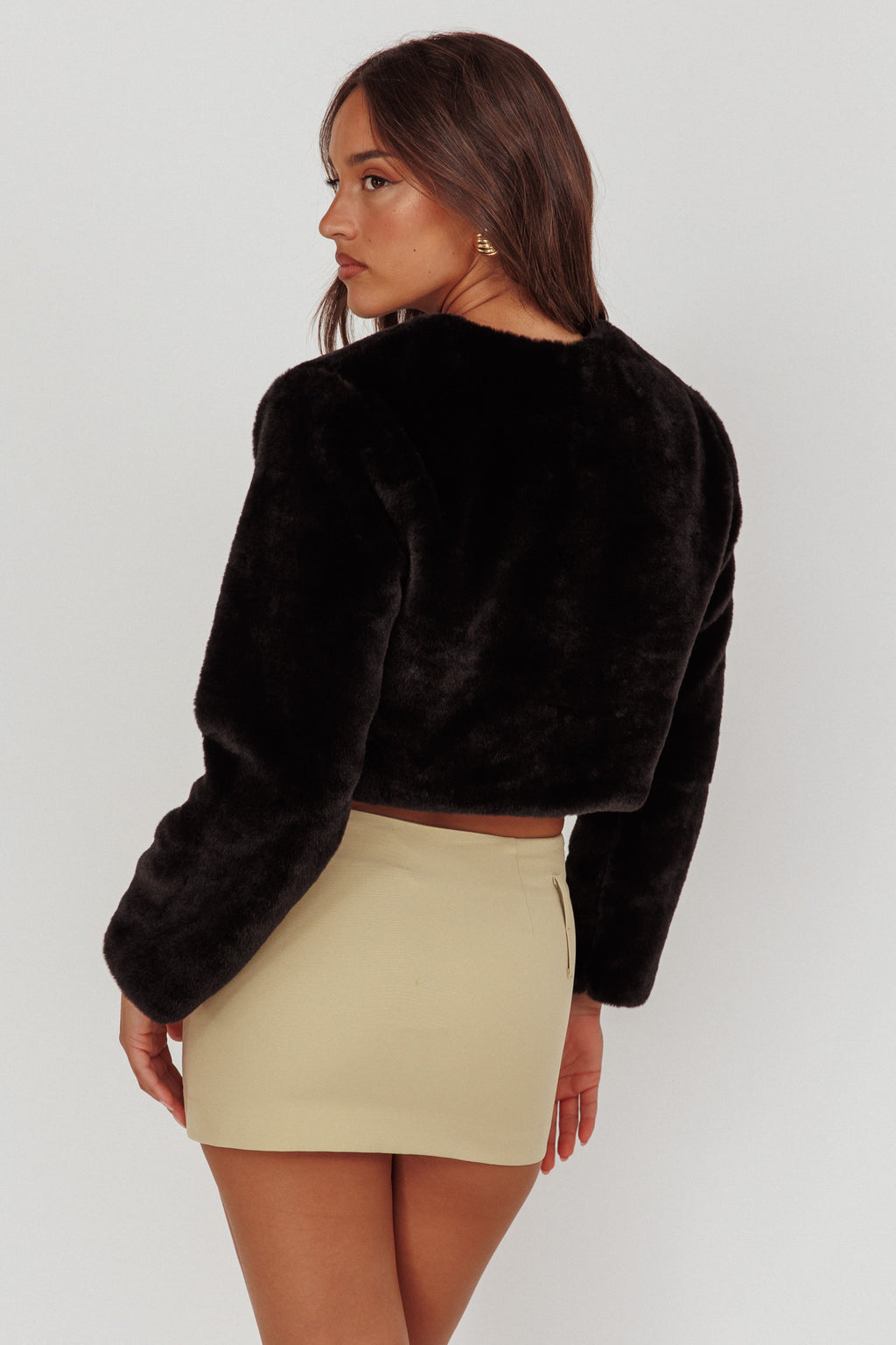 London Day Faux Fur Crop Jacket Black by Selfie Leslie Australia
