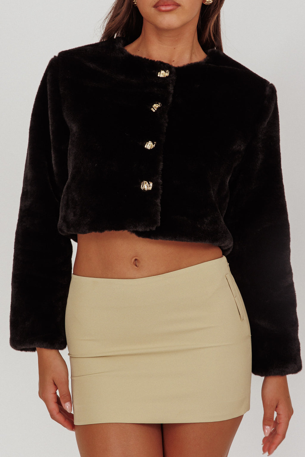London Day Faux Fur Crop Jacket Black by Selfie Leslie Australia