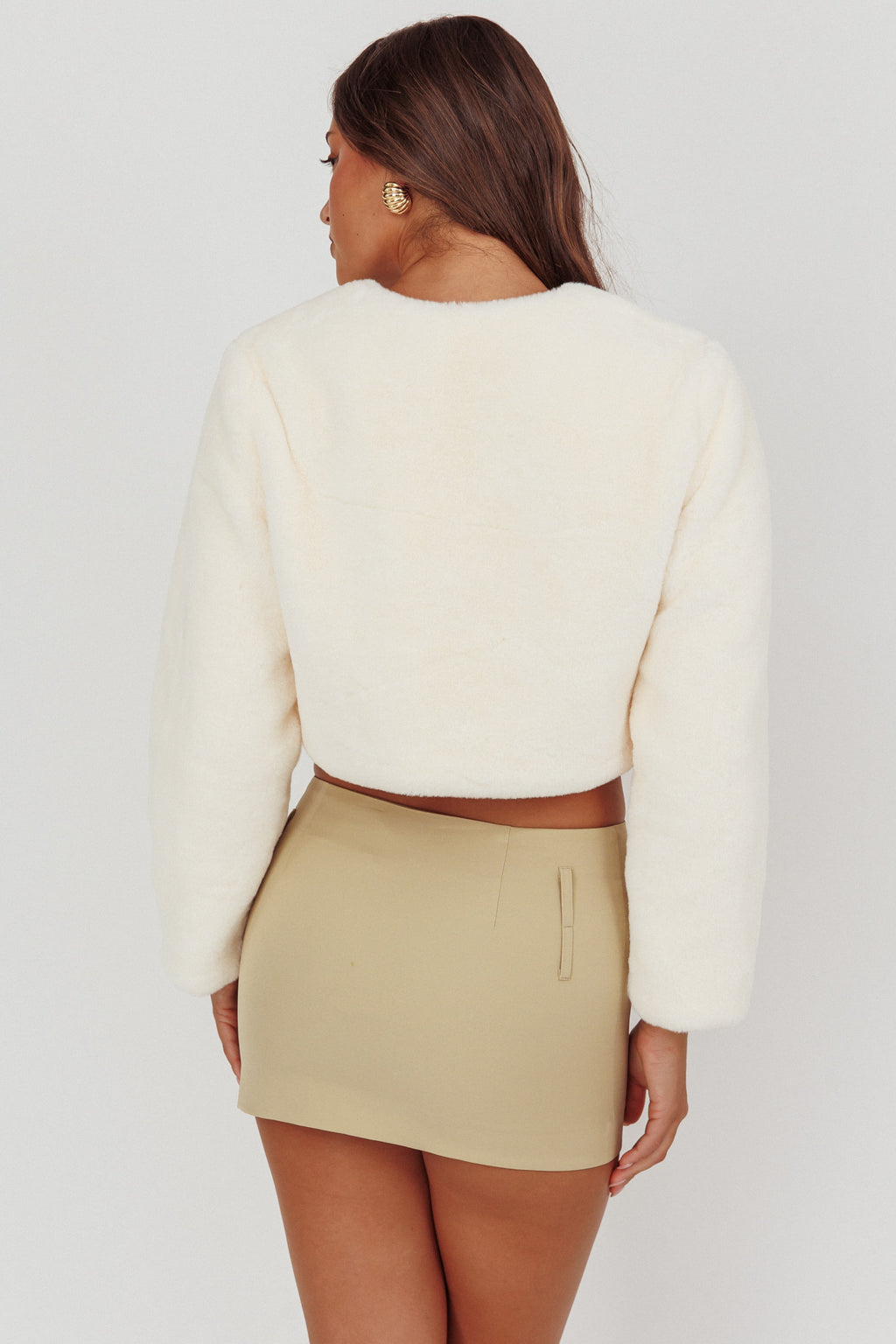 London Day Faux Fur Crop Jacket Cream by Selfie Leslie Australia