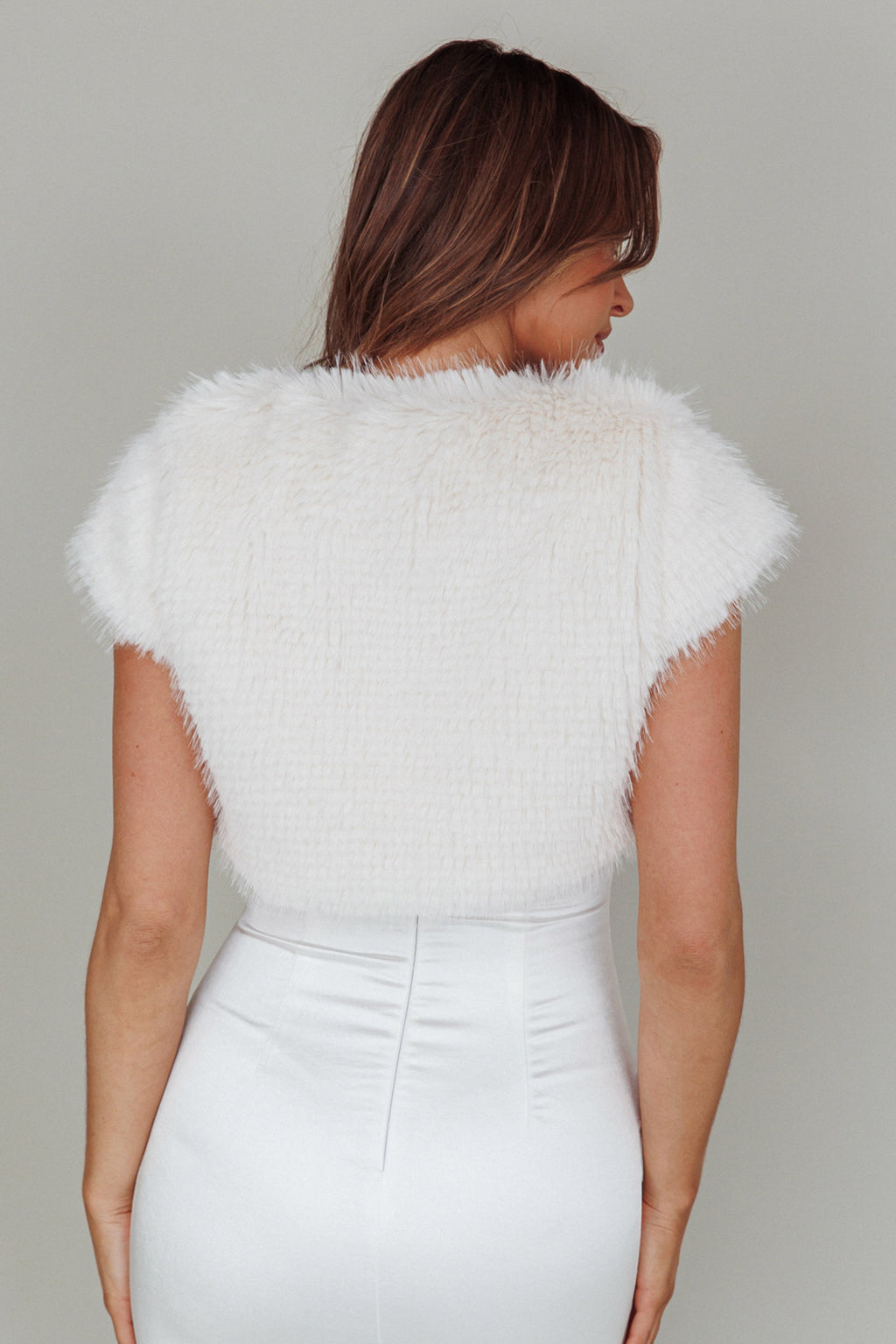 Sophi Short Sleeve Fur Jacket Cream by Selfie Leslie Australia