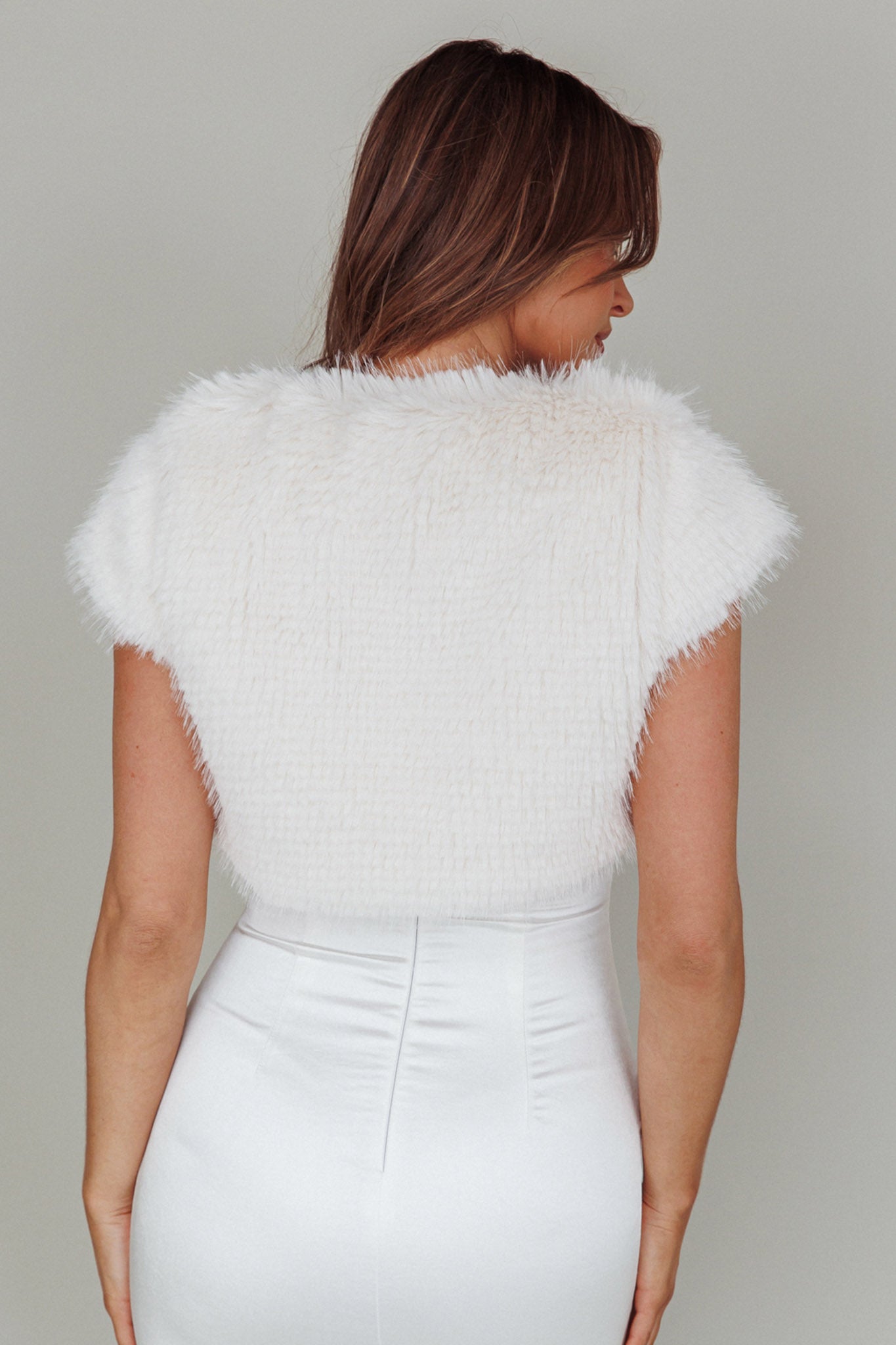 Sophi Short Sleeve Fur Jacket Cream by Selfie Leslie Australia
