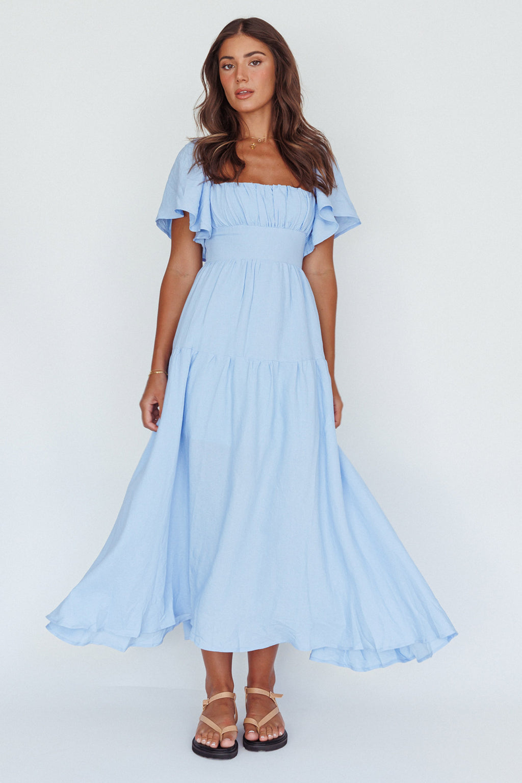 Lula Gathered Bust Midi Dress Blue by Selfie Leslie Australia