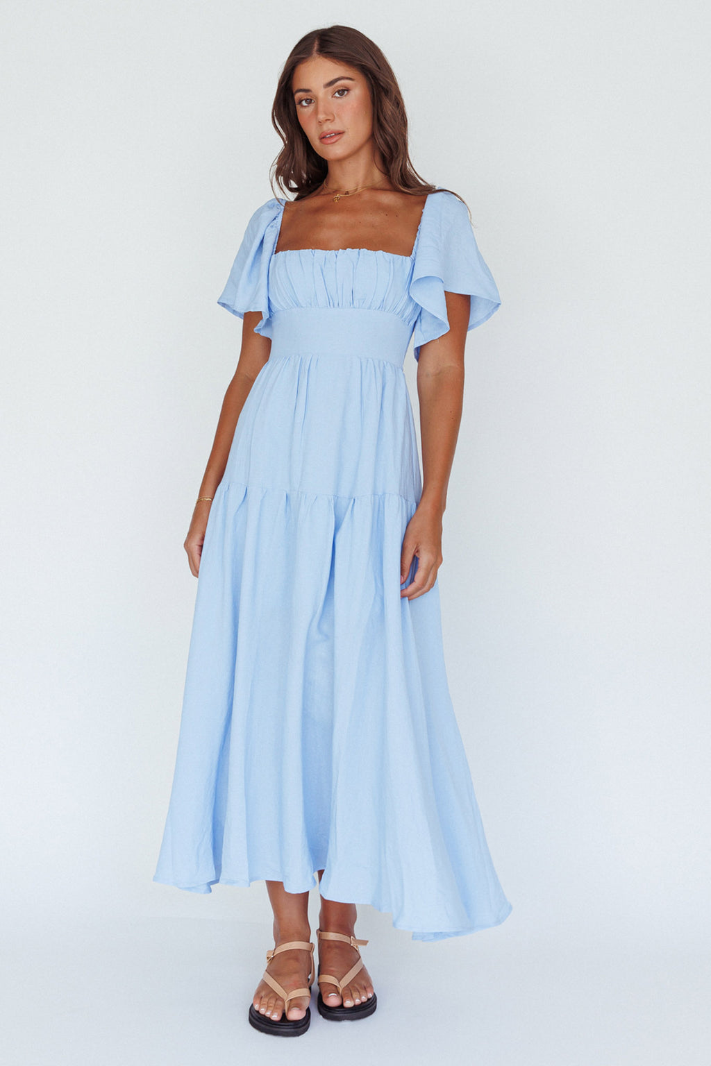Lula Gathered Bust Midi Dress Blue by Selfie Leslie Australia