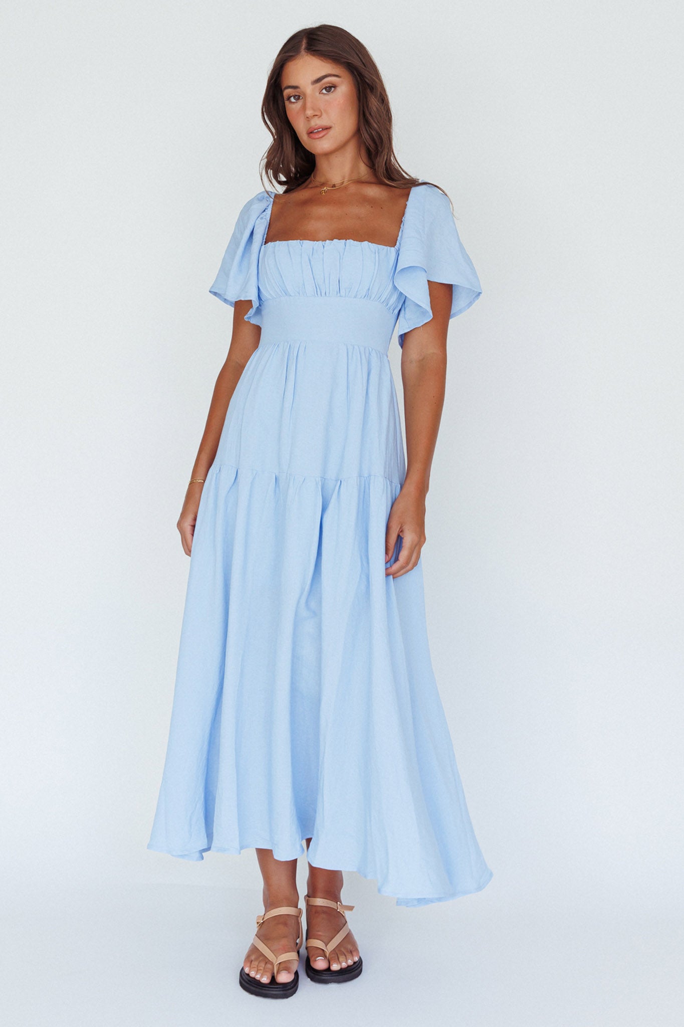 Lula Gathered Bust Midi Dress Blue by Selfie Leslie Australia