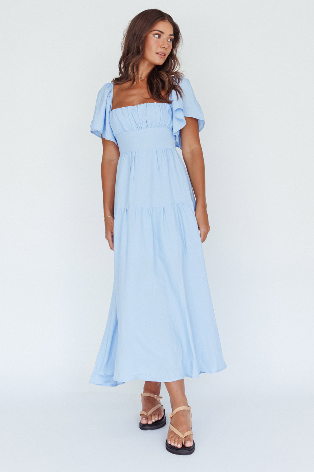 Lula Gathered Bust Midi Dress Blue by Selfie Leslie Australia