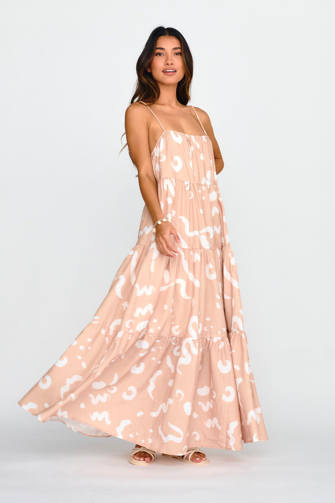 Bora Bora Tied Back Maxi Dress Print Beige by Selfie Leslie Australia