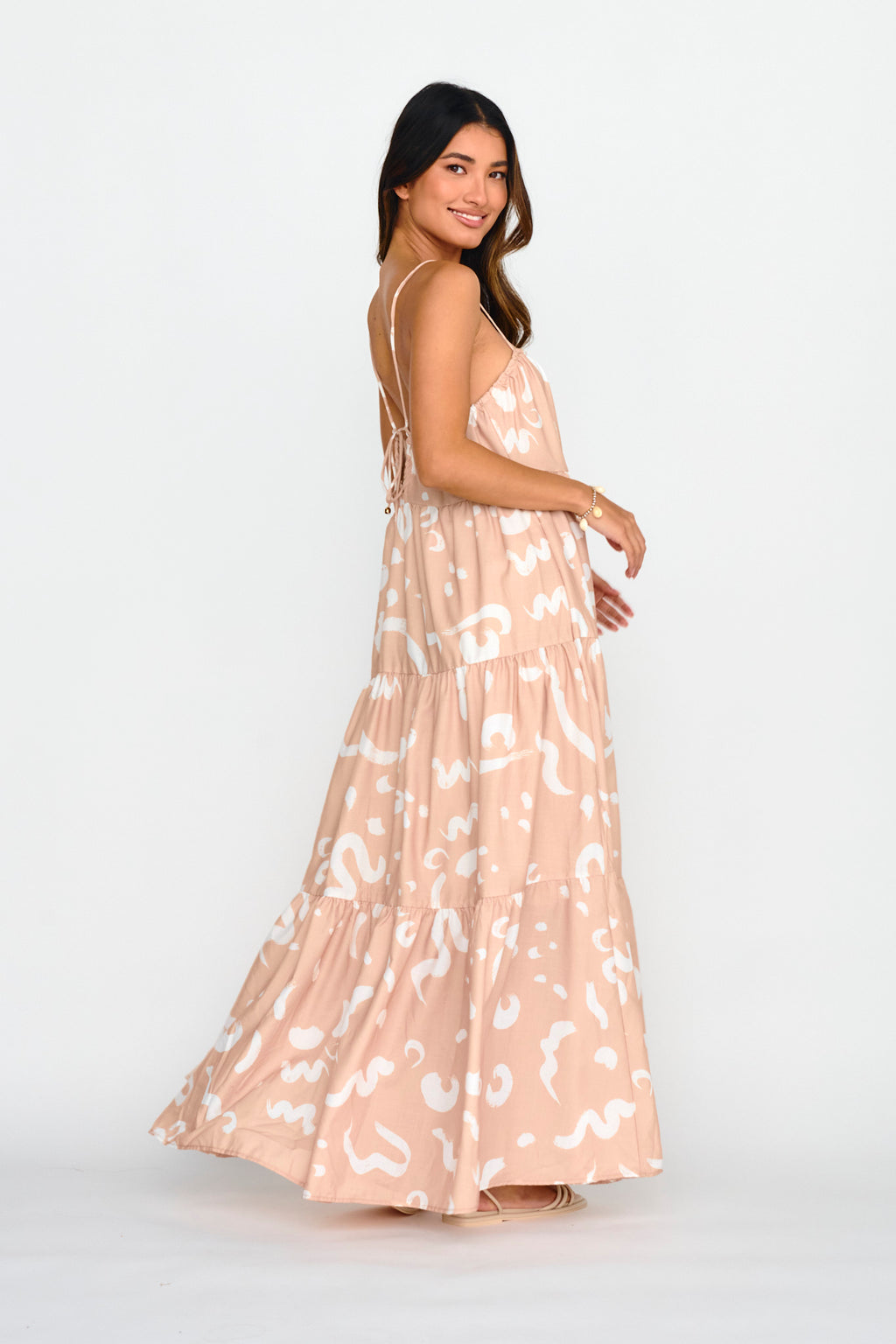 Bora Bora Tied Back Maxi Dress Print Beige by Selfie Leslie Australia