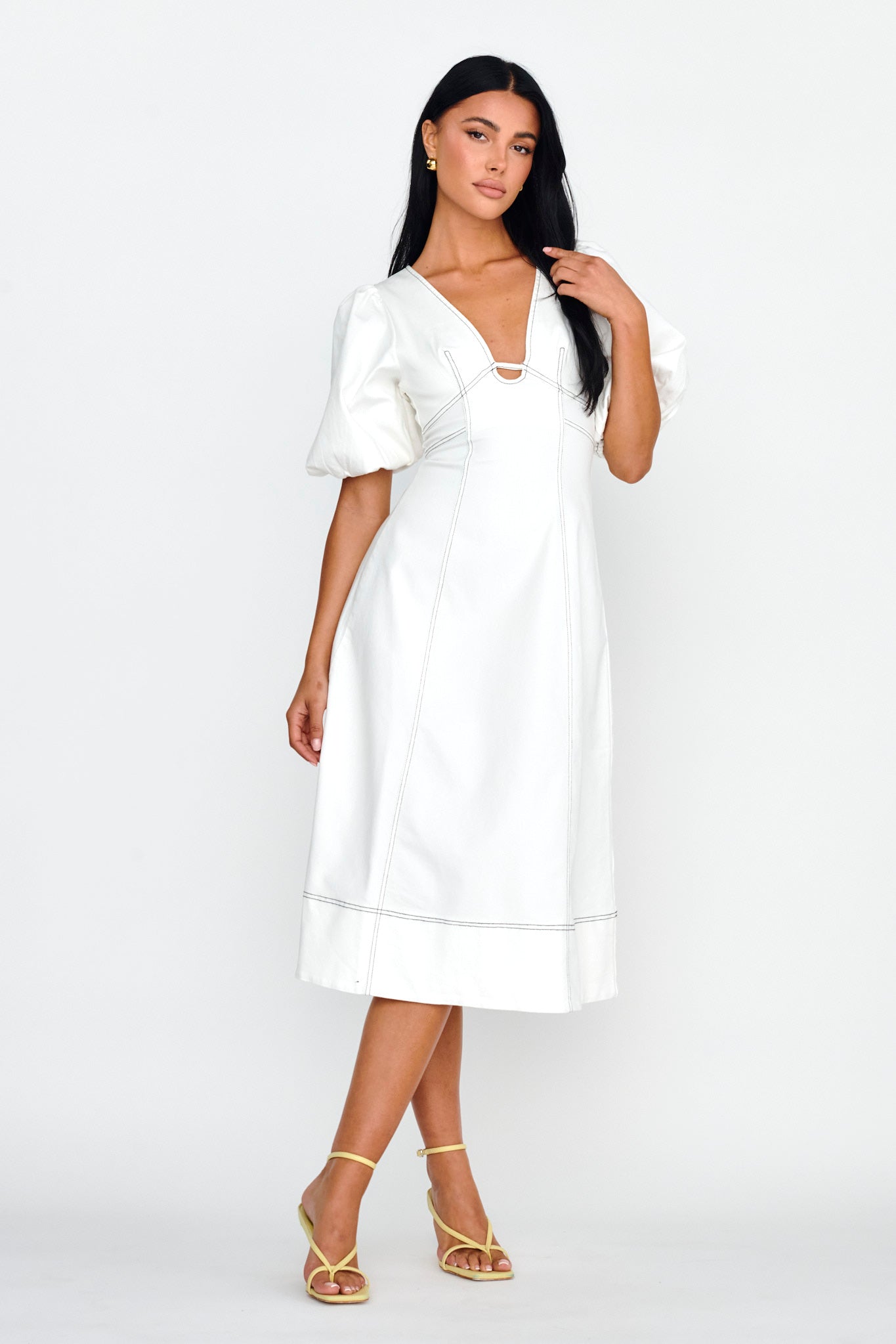 Elias Puff Sleeve Midi Dress White by Selfie Leslie Australia