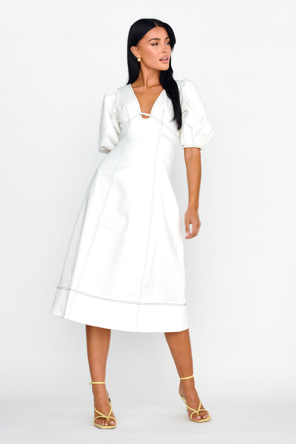 Elias Puff Sleeve Midi Dress White by Selfie Leslie Australia