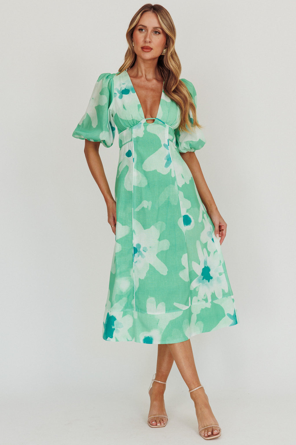 Elias Puff Sleeve Midi Dress Green by Selfie Leslie Australia