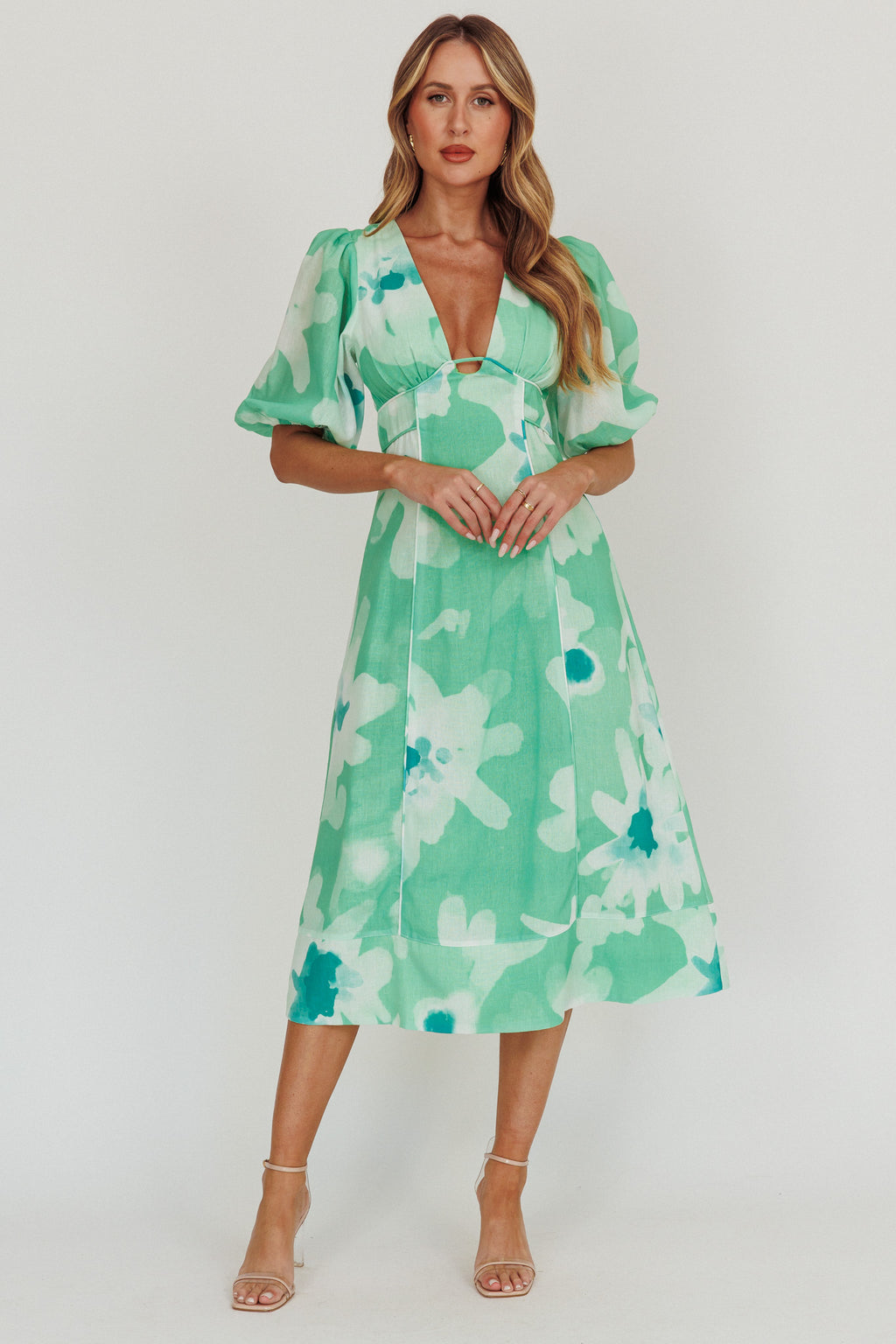 Elias Puff Sleeve Midi Dress Green by Selfie Leslie Australia