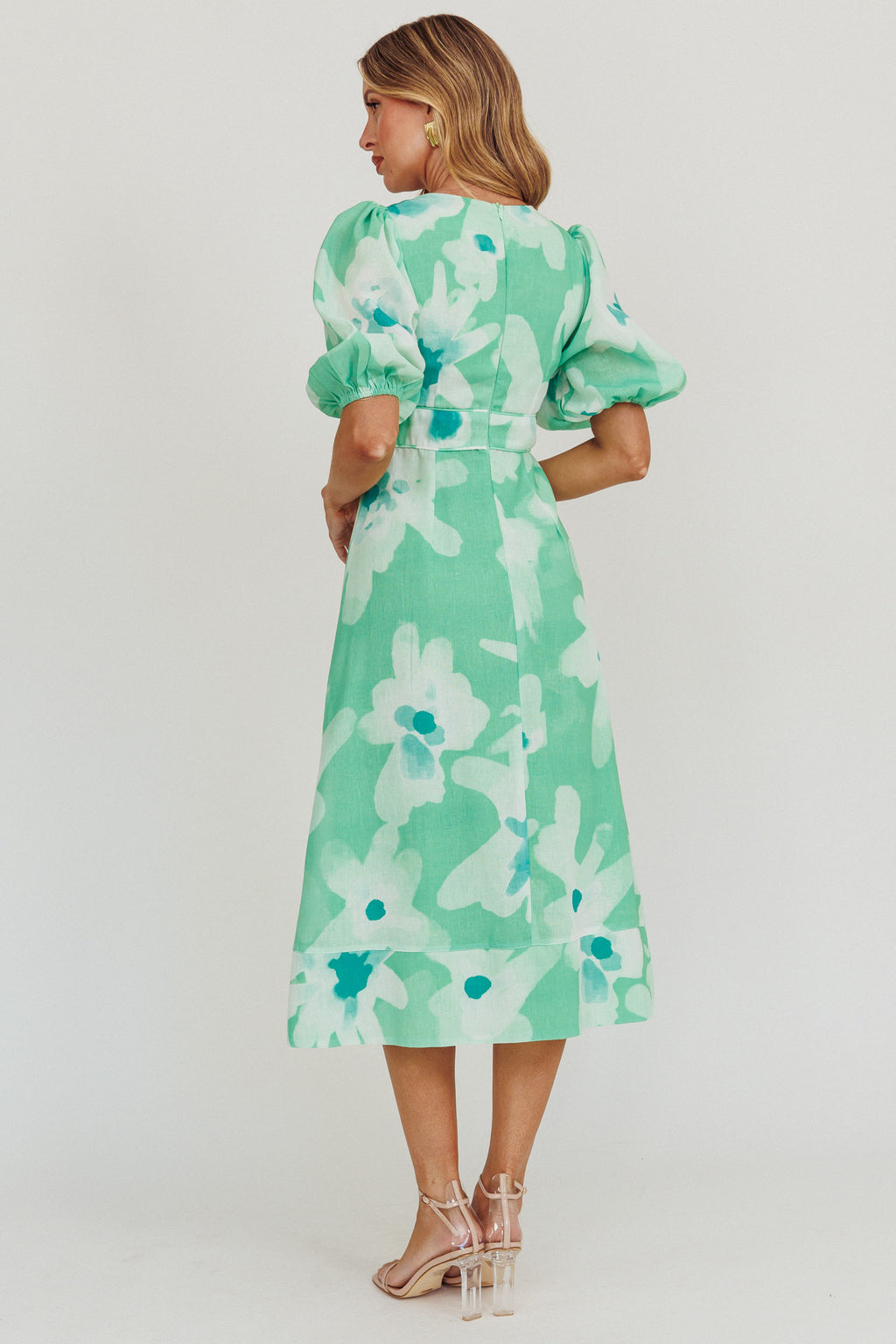 Elias Puff Sleeve Midi Dress Green by Selfie Leslie Australia