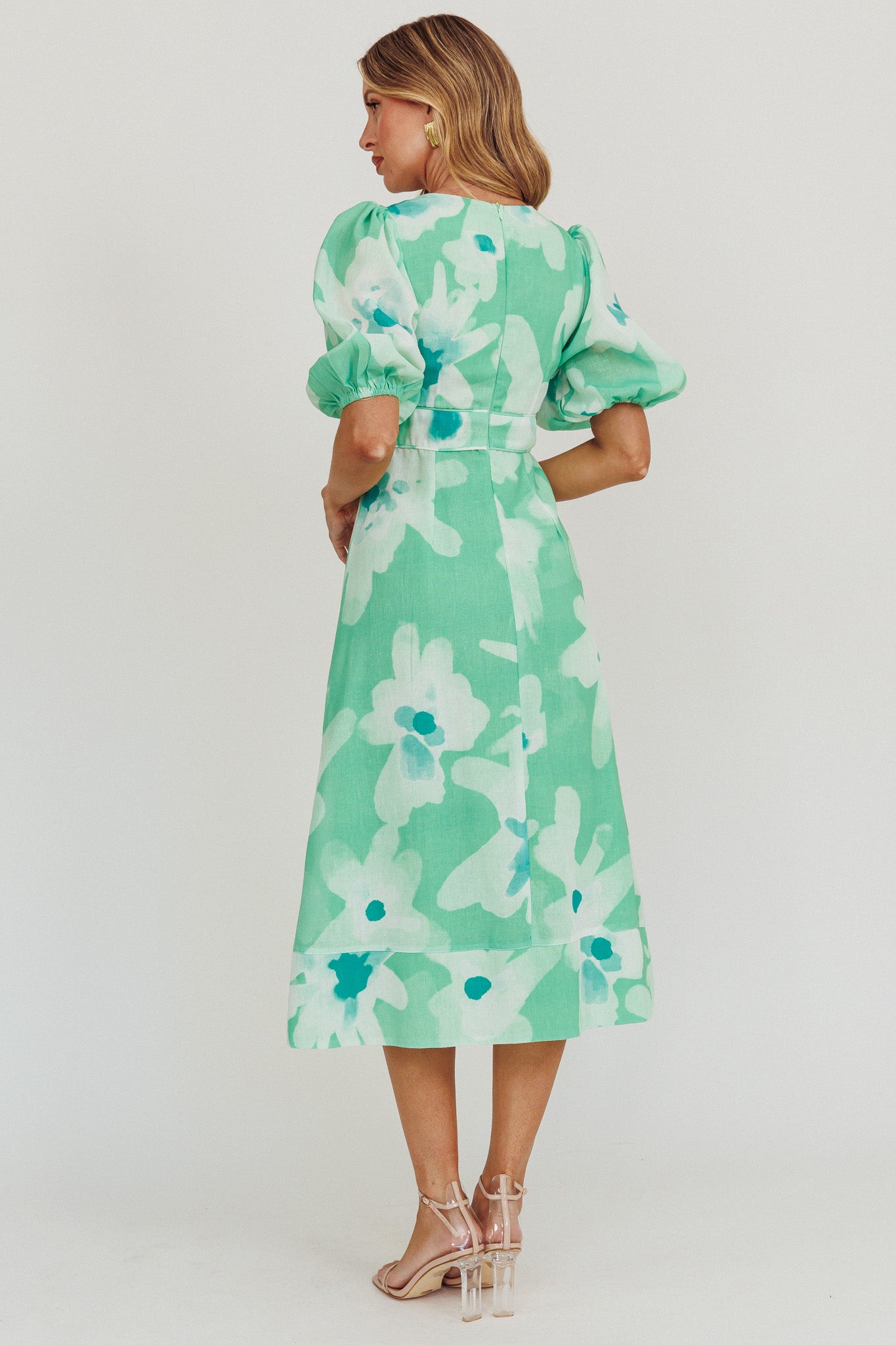 Elias Puff Sleeve Midi Dress Green by Selfie Leslie Australia