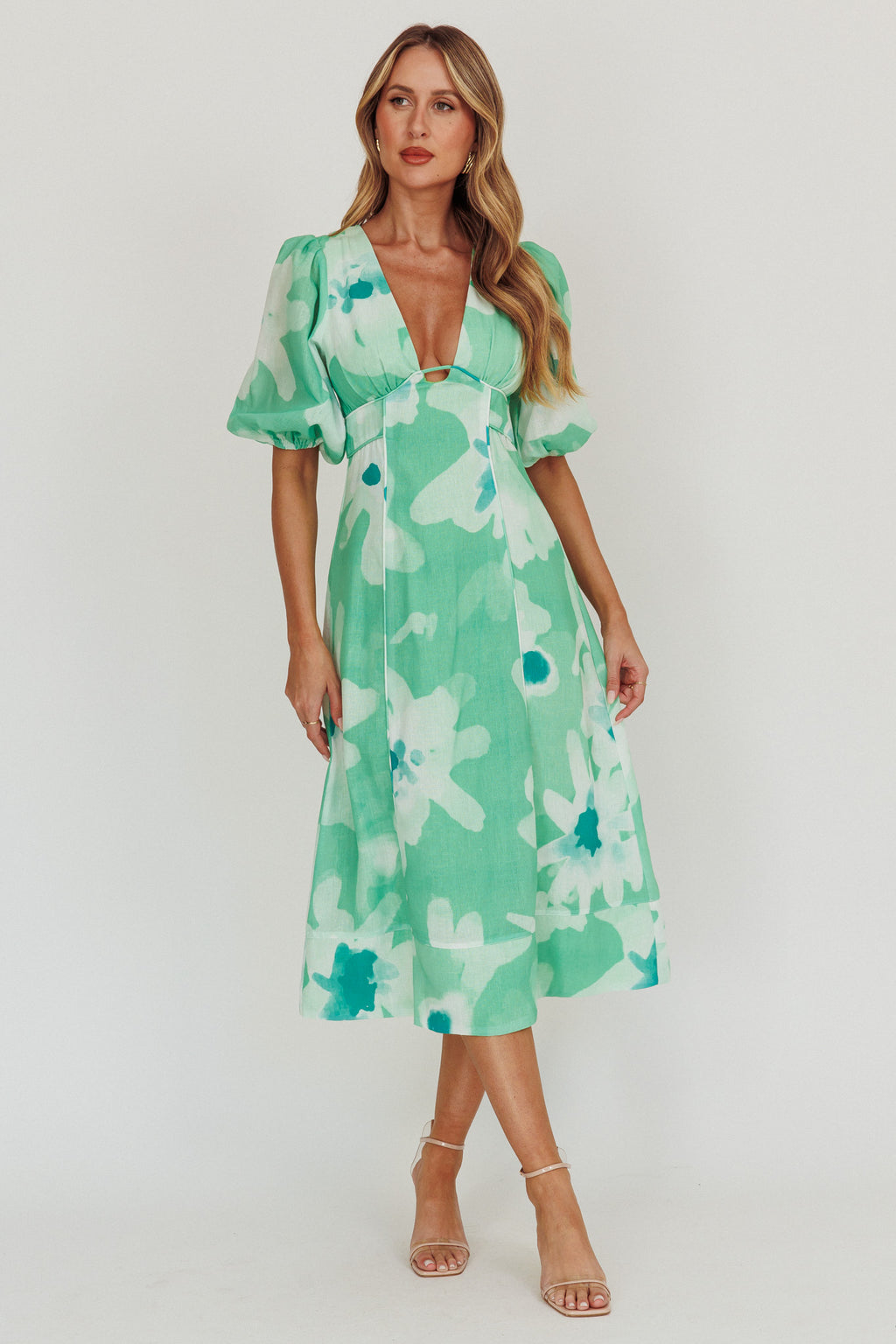 Elias Puff Sleeve Midi Dress Green by Selfie Leslie Australia