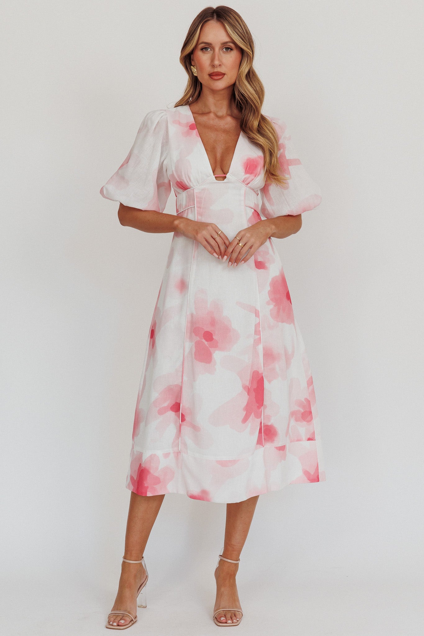Elias Puff Sleeve Midi Dress Blush by Selfie Leslie Australia