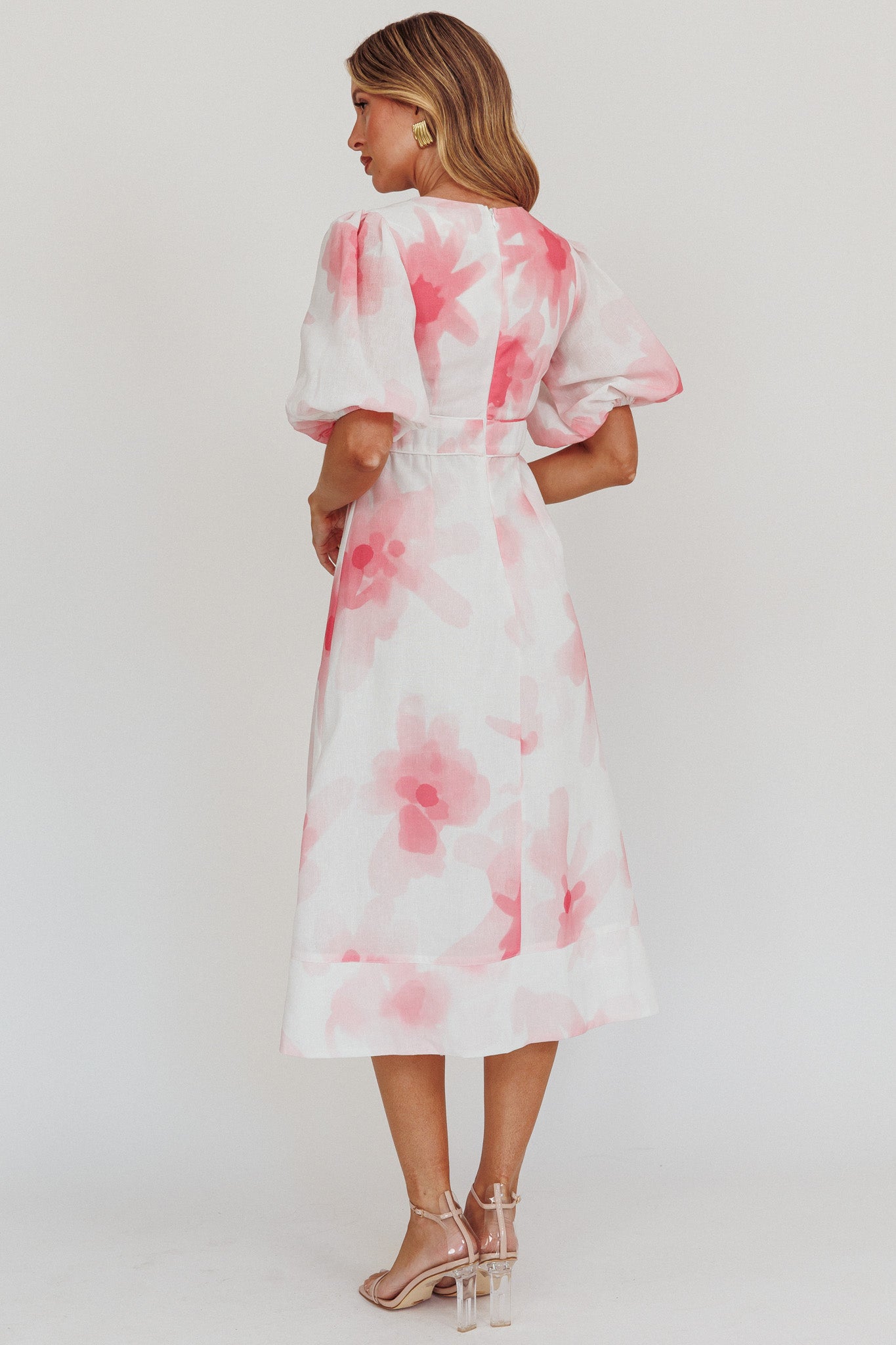Elias Puff Sleeve Midi Dress Blush by Selfie Leslie Australia