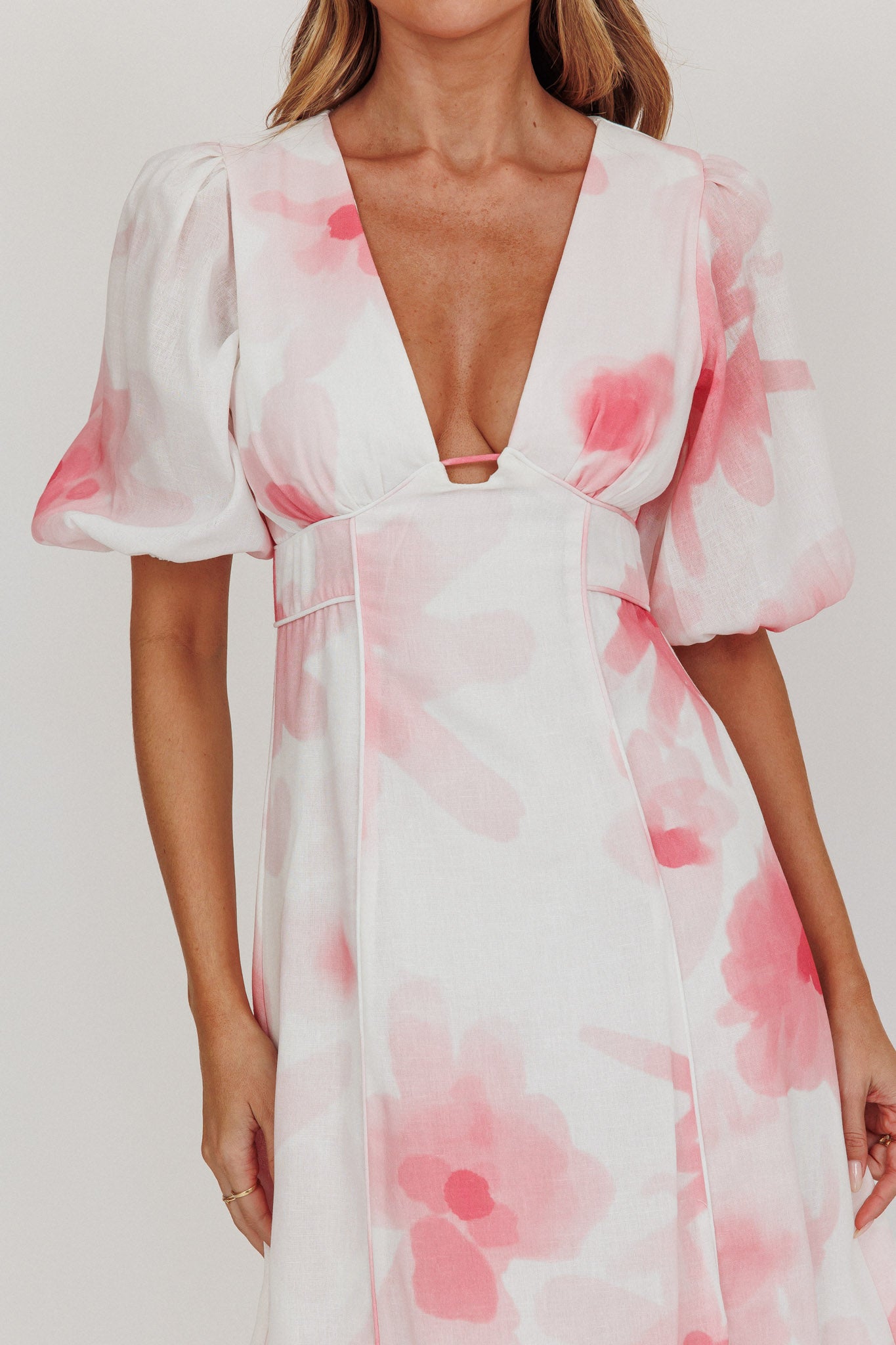Elias Puff Sleeve Midi Dress Blush by Selfie Leslie Australia