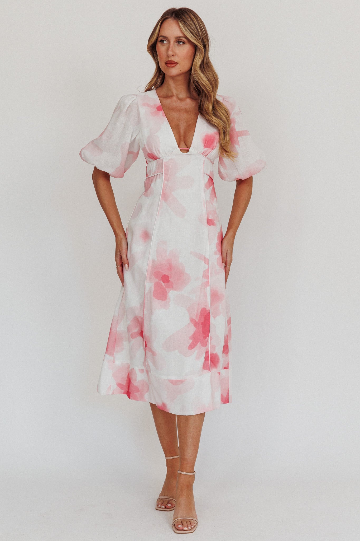 Elias Puff Sleeve Midi Dress Blush by Selfie Leslie Australia
